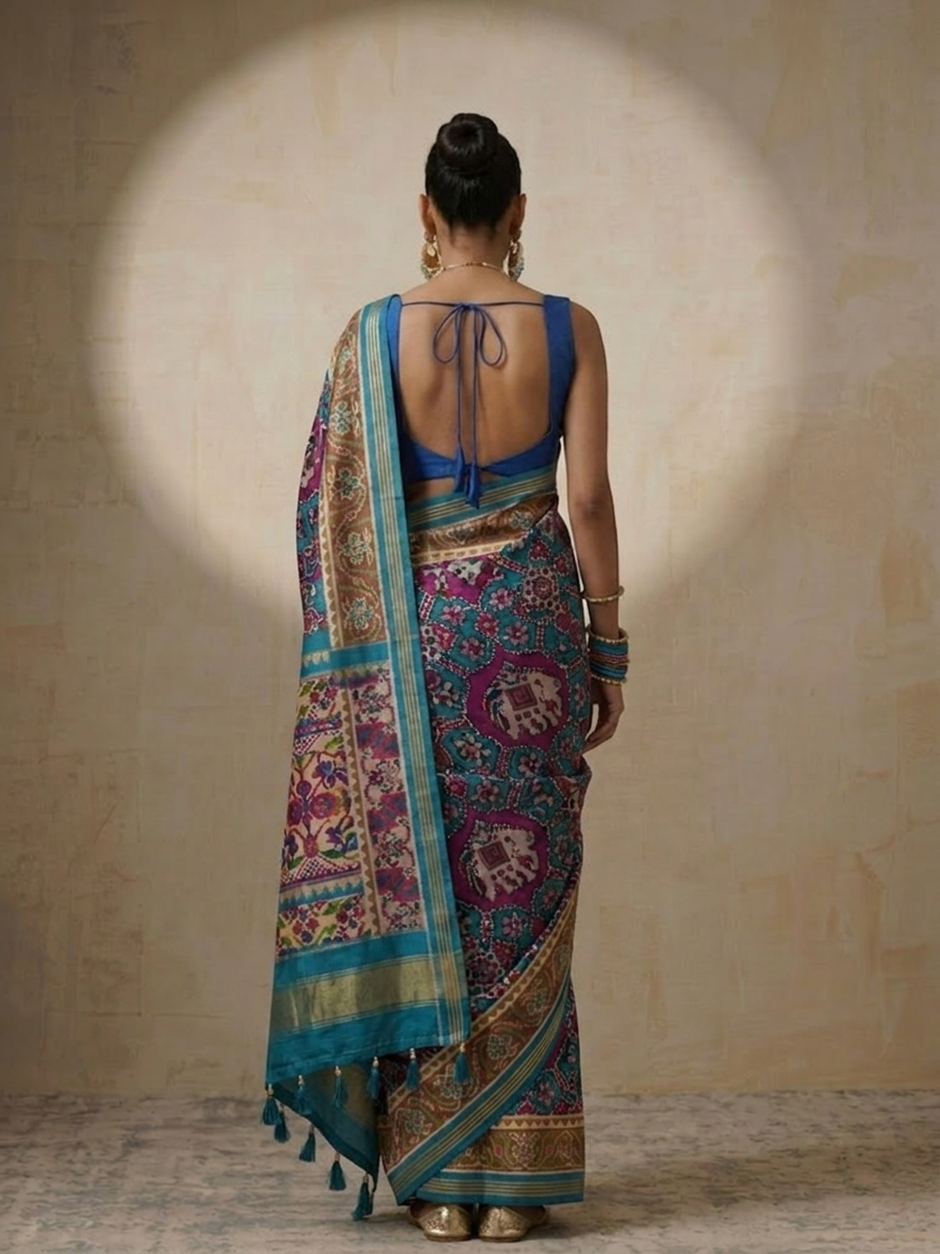 Blue Silk Patola Saree with Self Blouse