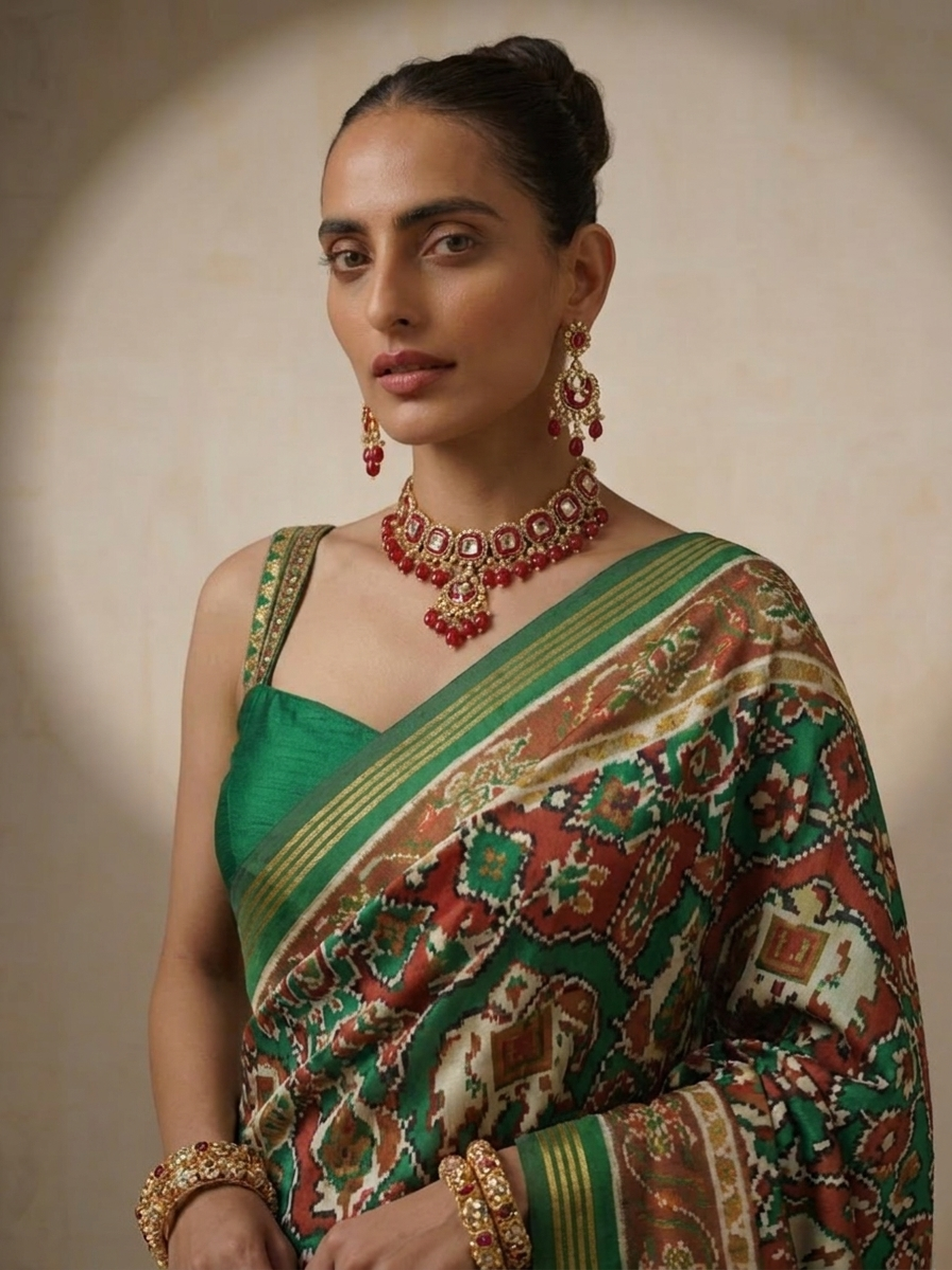 Green Silk Patola Saree with Self Blouse