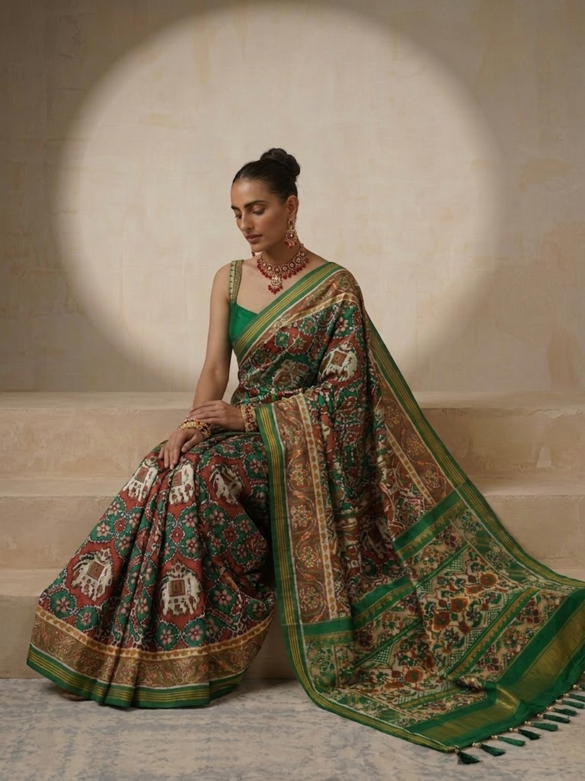 Green Silk Patola Saree with Self Blouse
