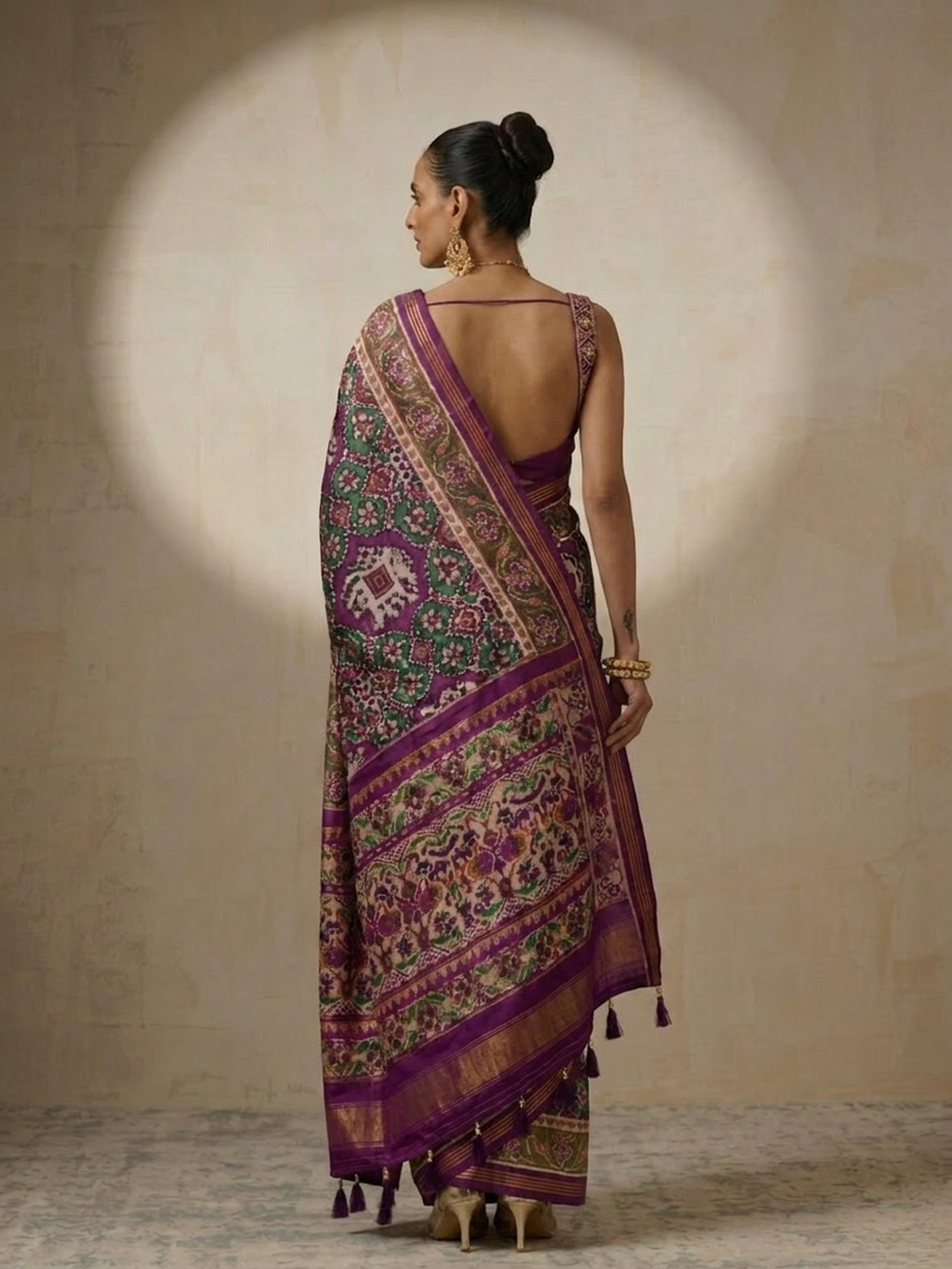 Purple Silk Patola Saree with Self Blouse