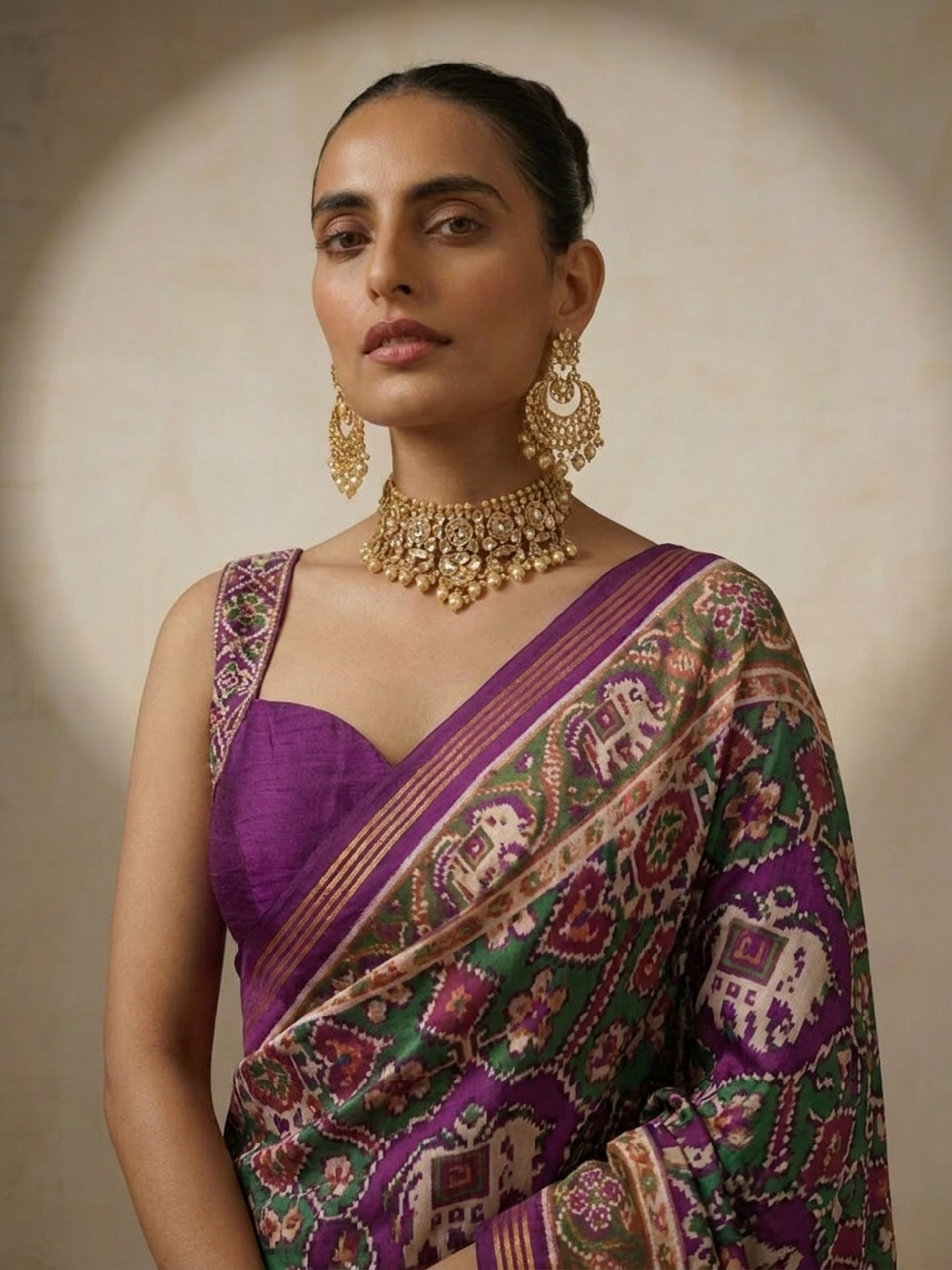 Purple Silk Patola Saree with Self Blouse