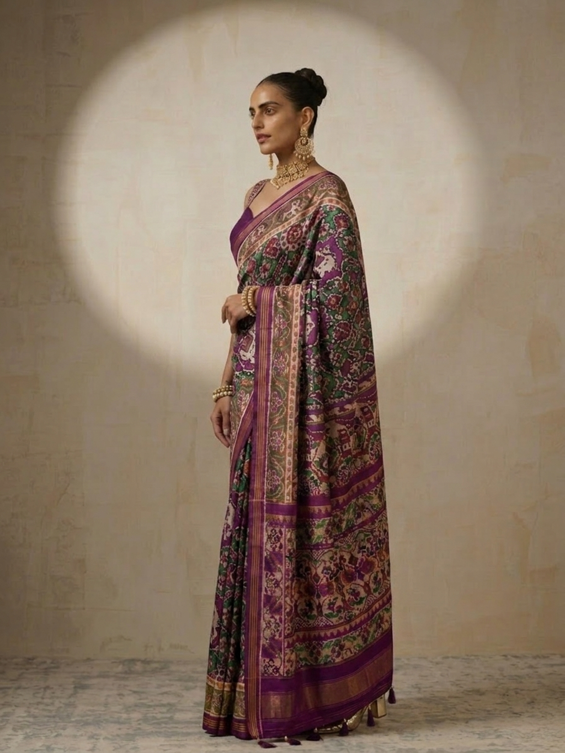 Purple Silk Patola Saree with Self Blouse