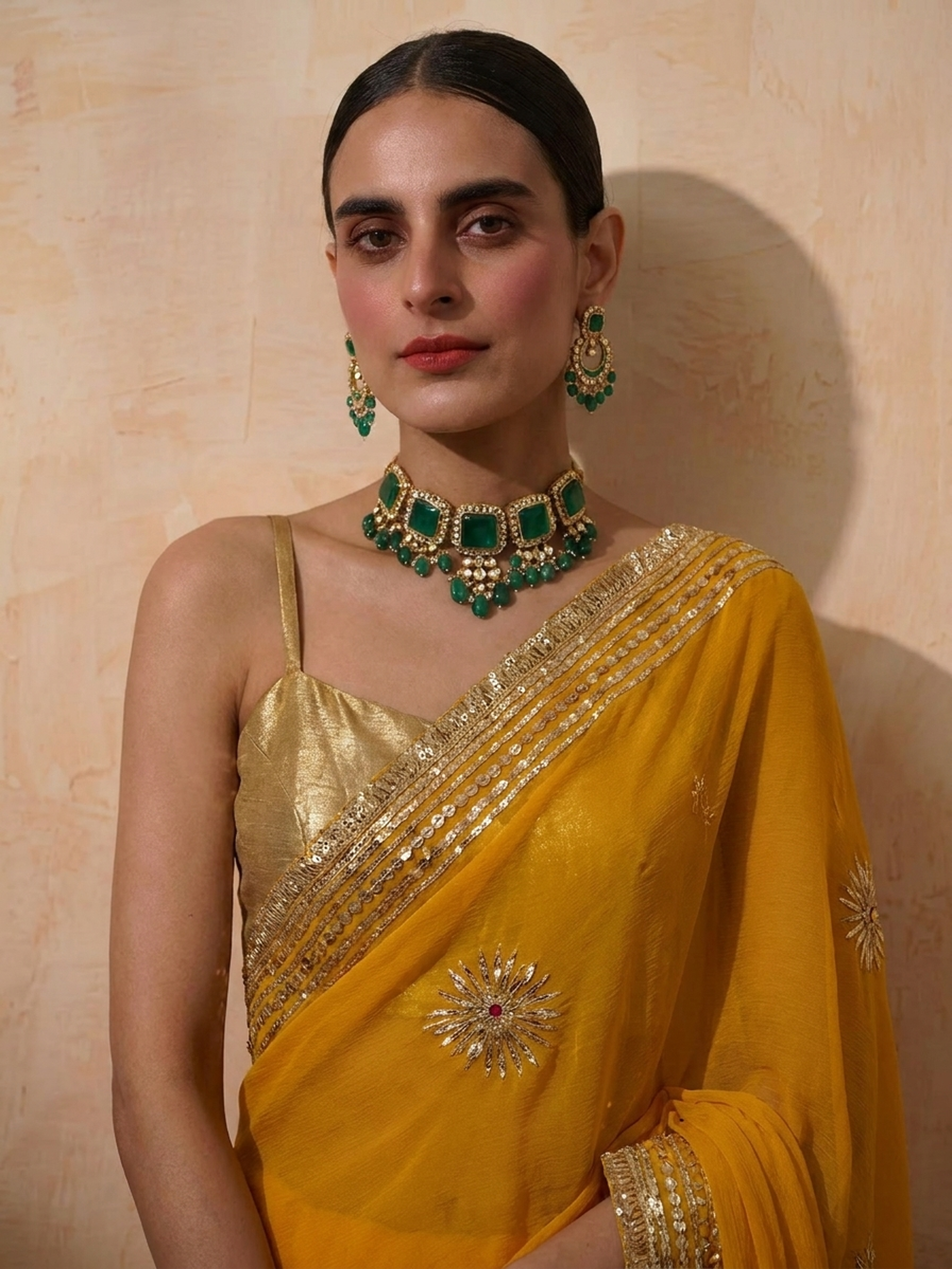 Yellow Chiffon Saree with Gota Patti Handwork Patches with Self Fabric Blouse