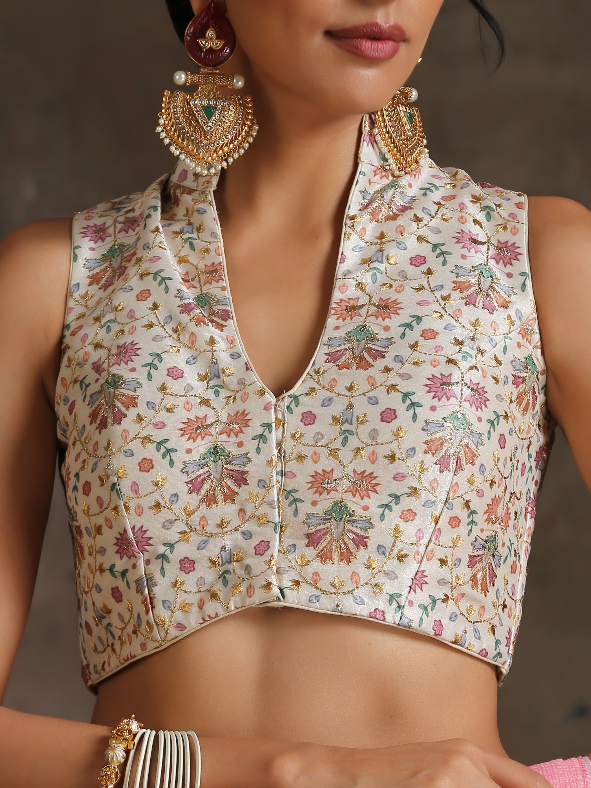 Blouse - Floral Golden Embroidered