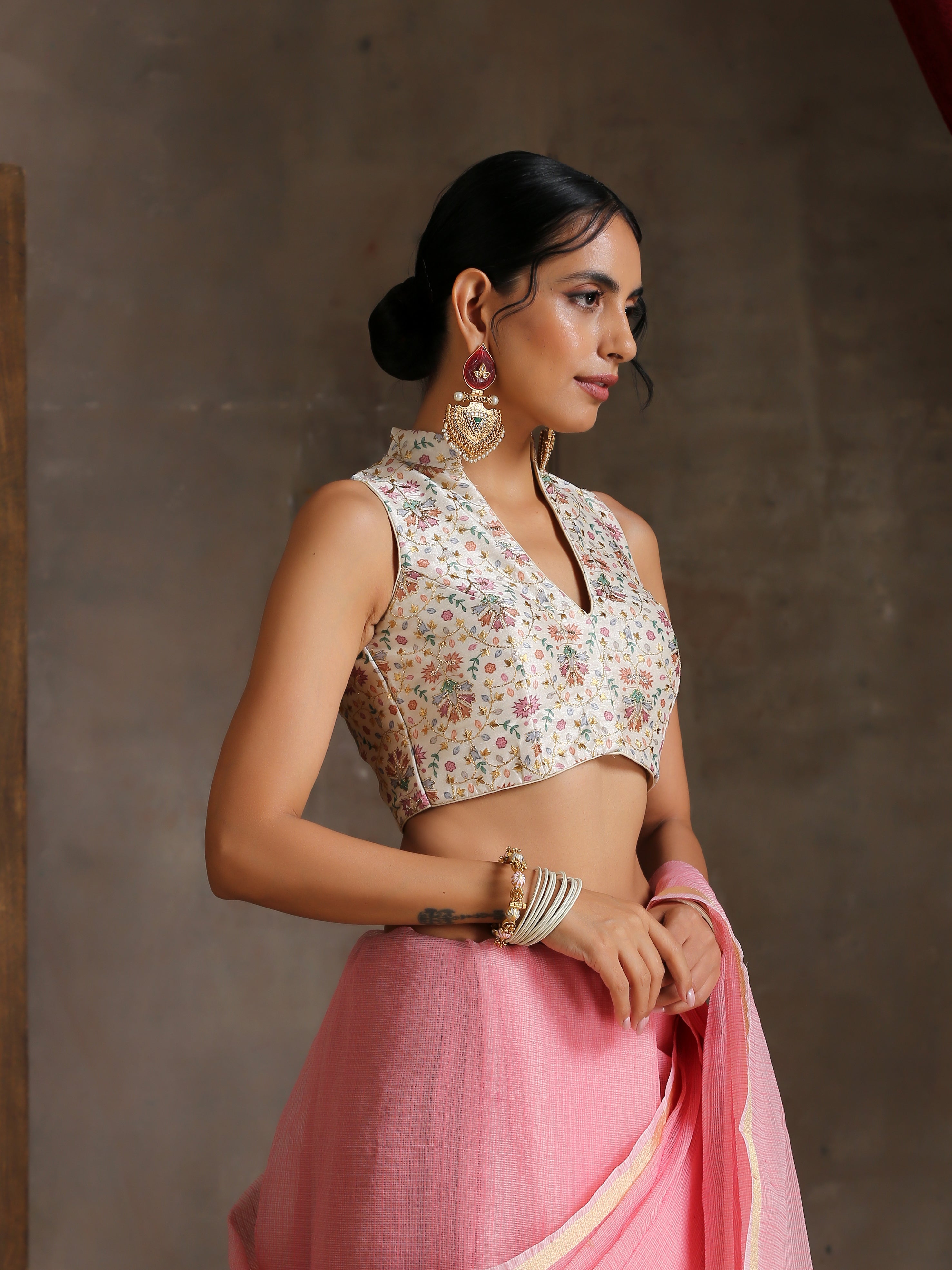 Blouse - Floral Golden Embroidered