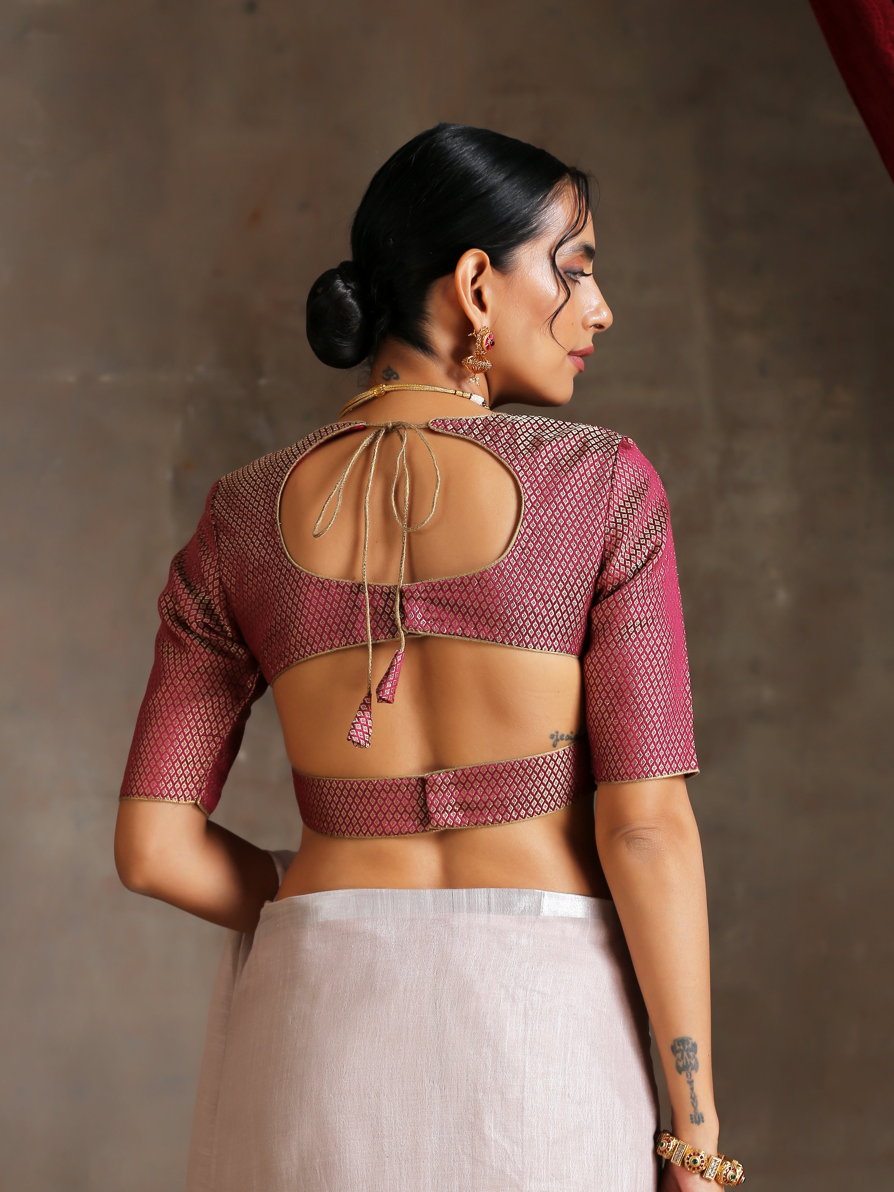 Blouse - Magenta Jacquard with Stylish Back