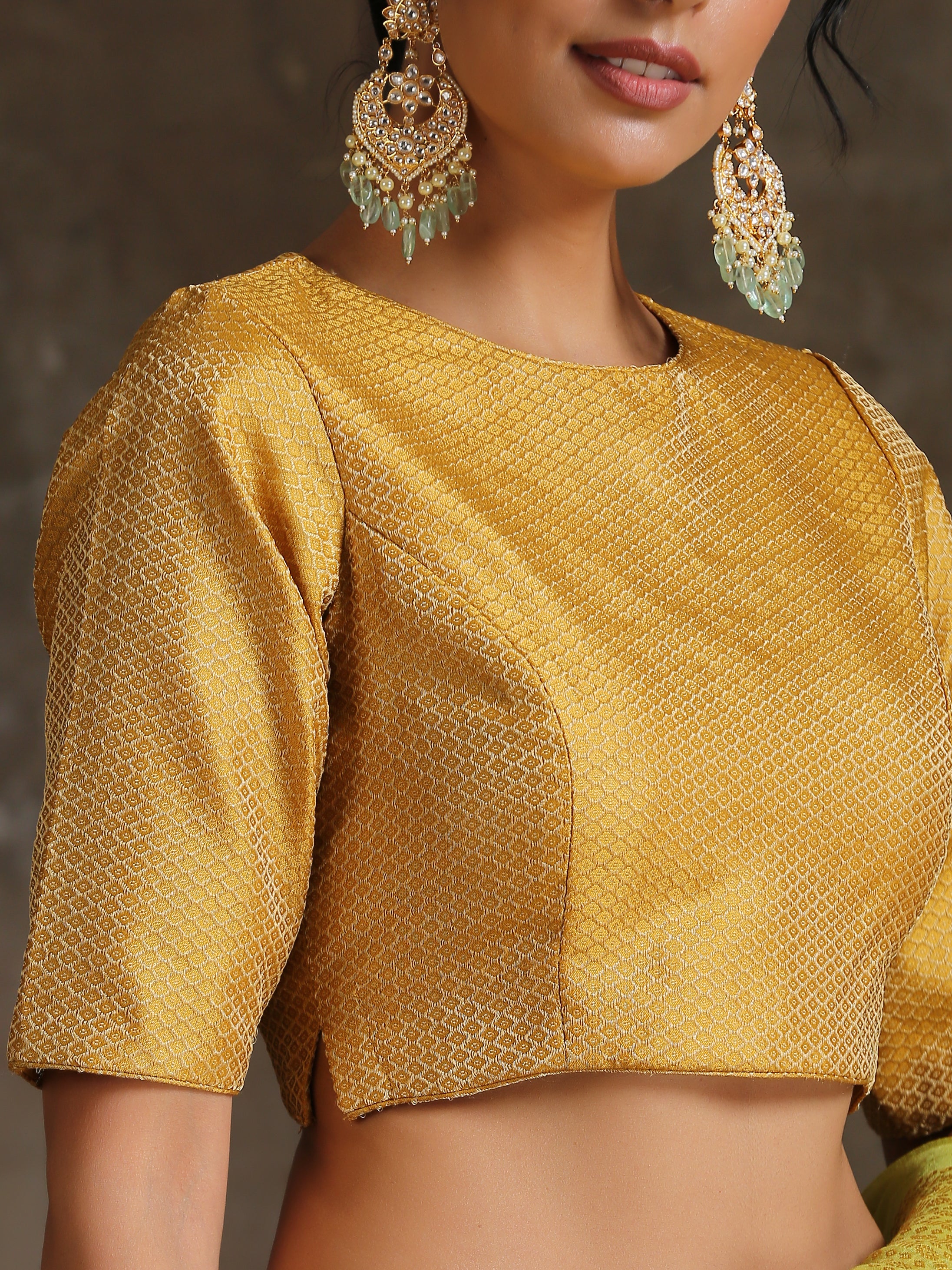 Blouse - Yellow Jacquard with Side Slit