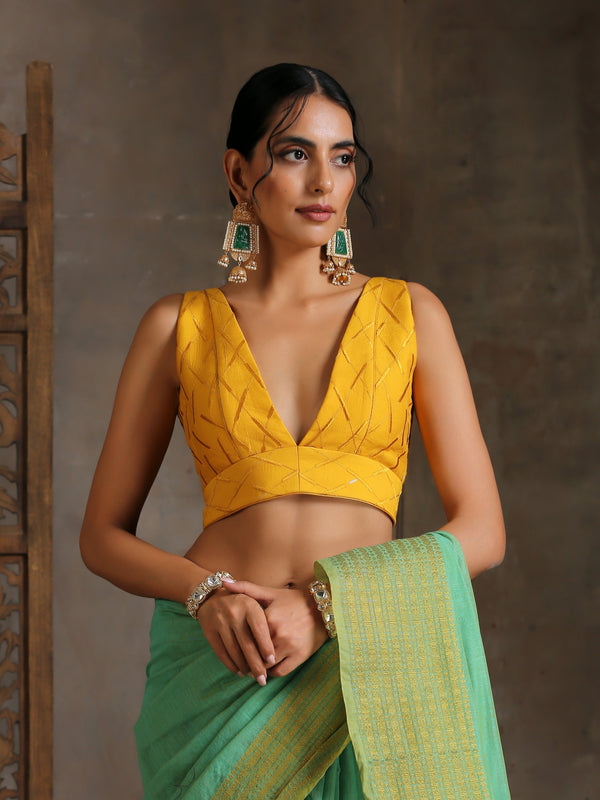 Blouse - Yellow Embroidered with Sequins Sleeveless
