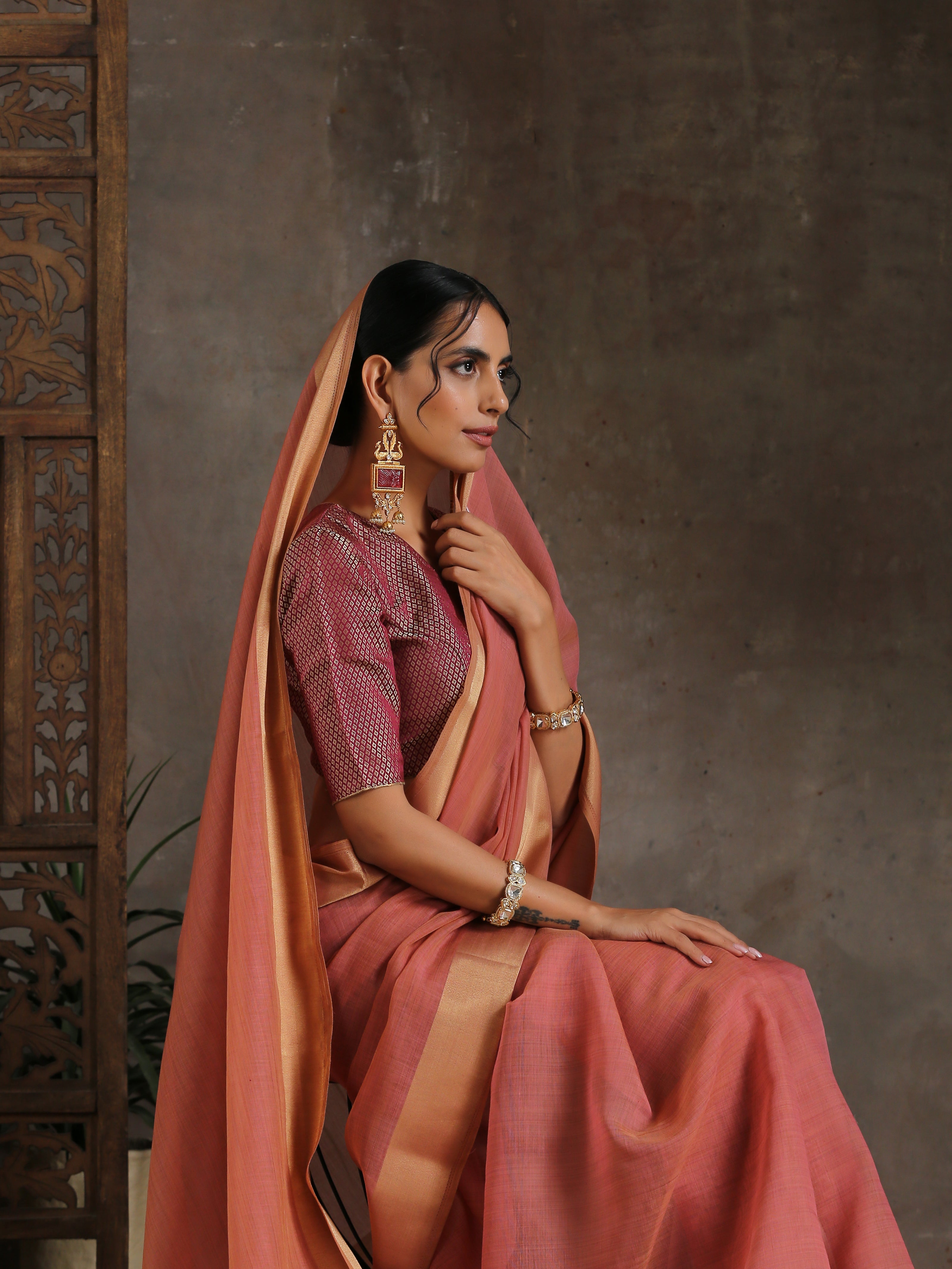 Pink Mauve Dual Shade Cotton Saree with Border and Tassels