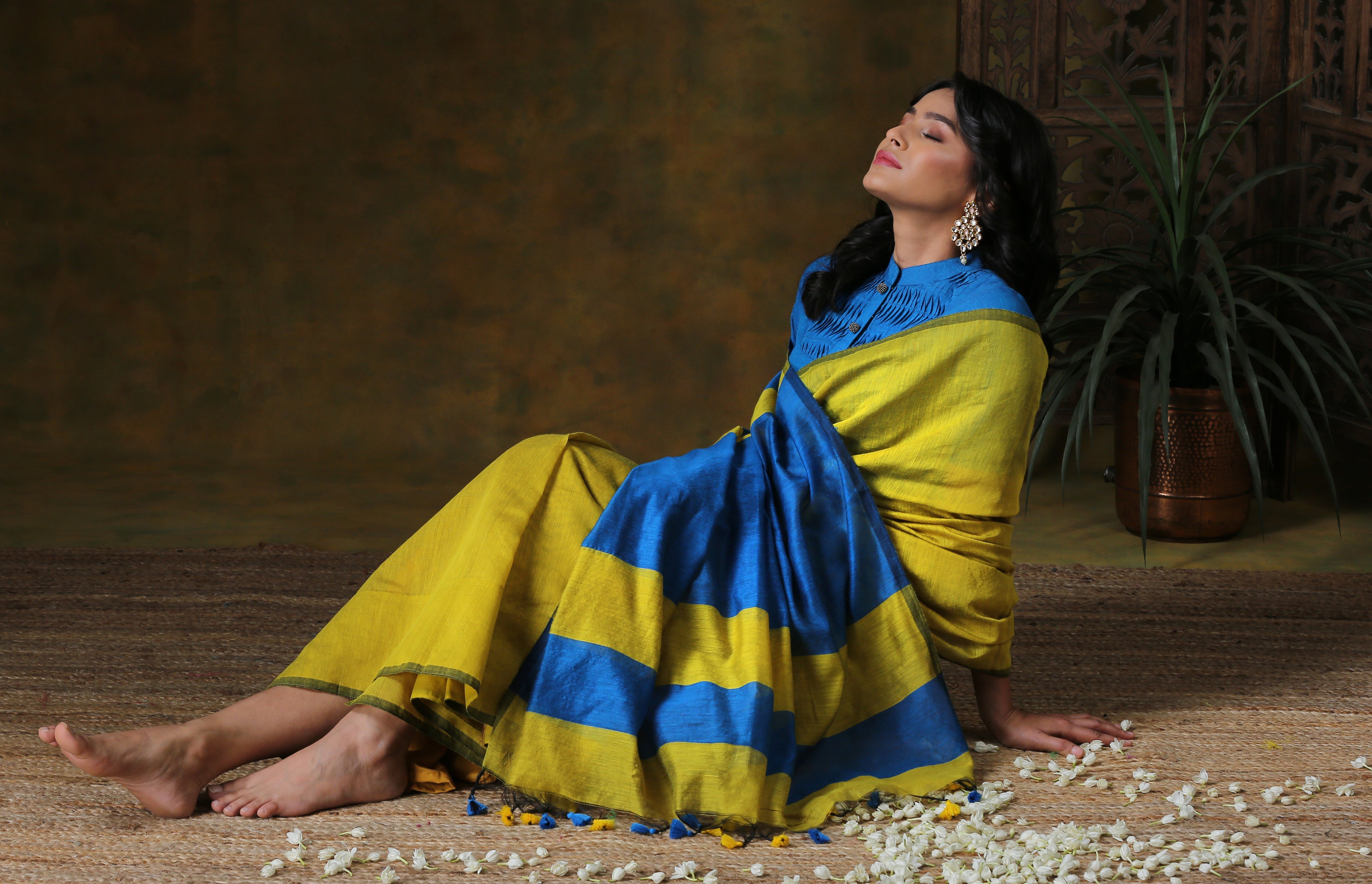 Kiwi Blue Dual Shade Cotton Handloom Saree