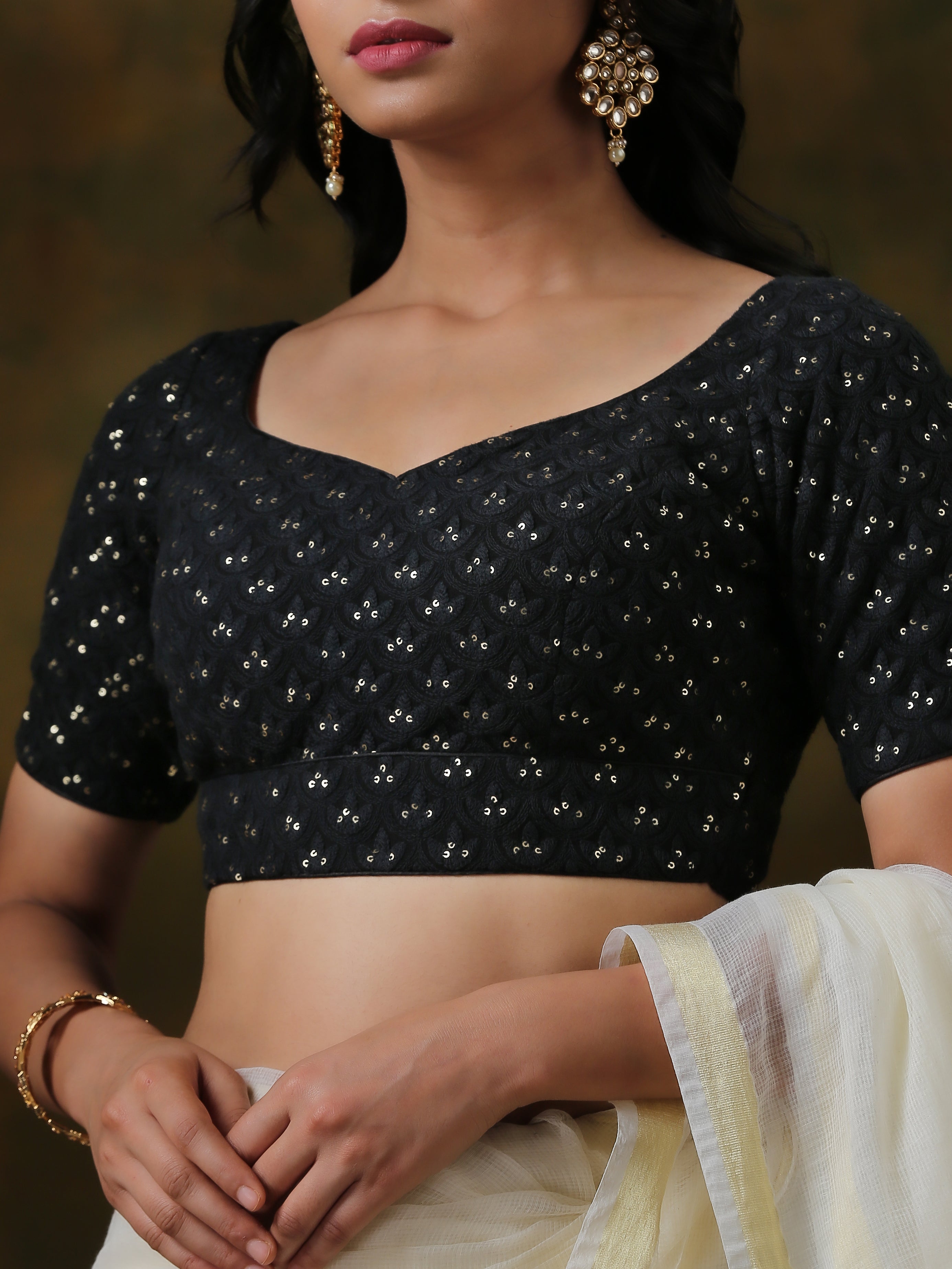 Blouse - Black Jeweled Embroidered Blouse