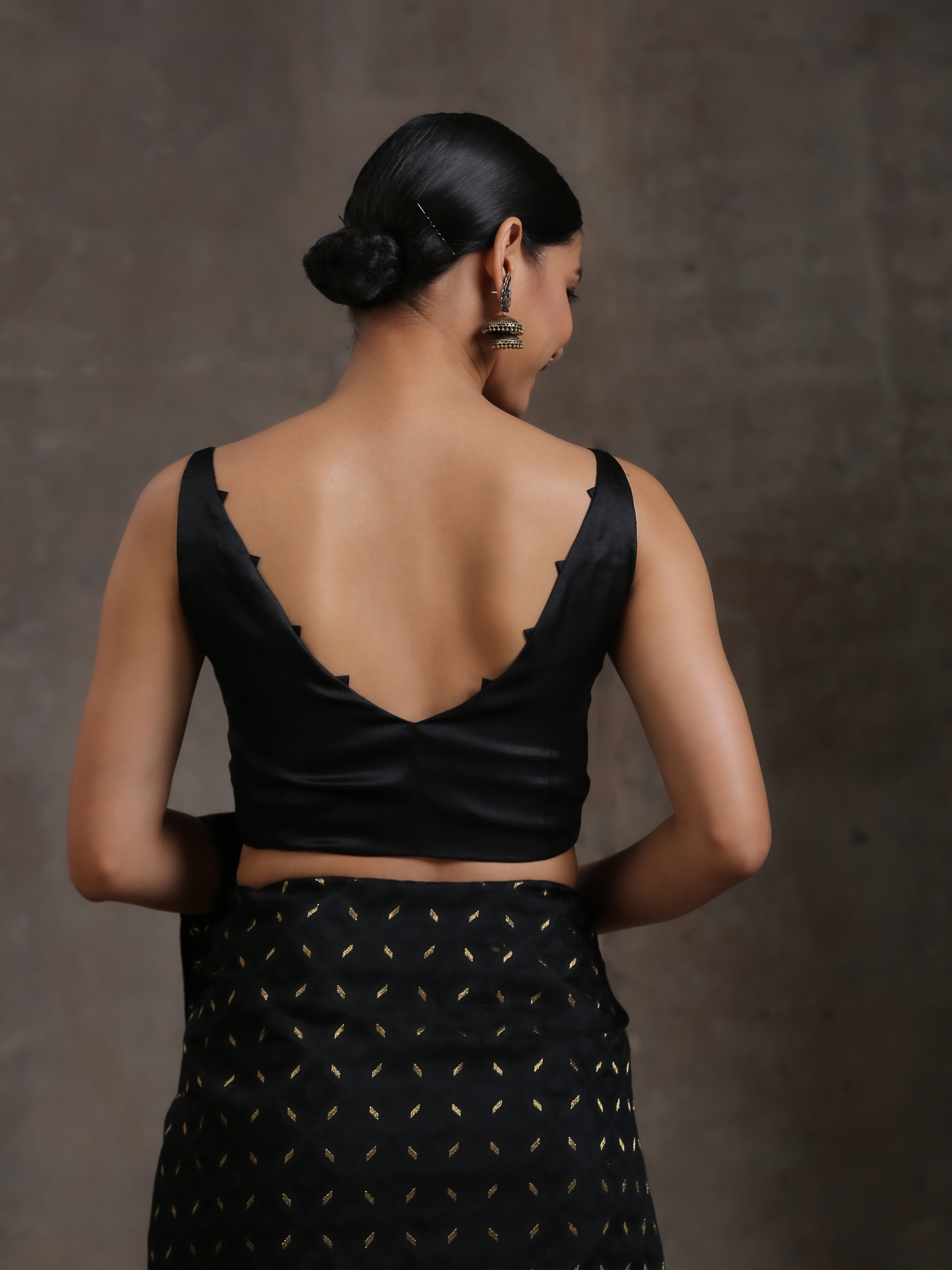 Blouse - Black V Neck Triangles