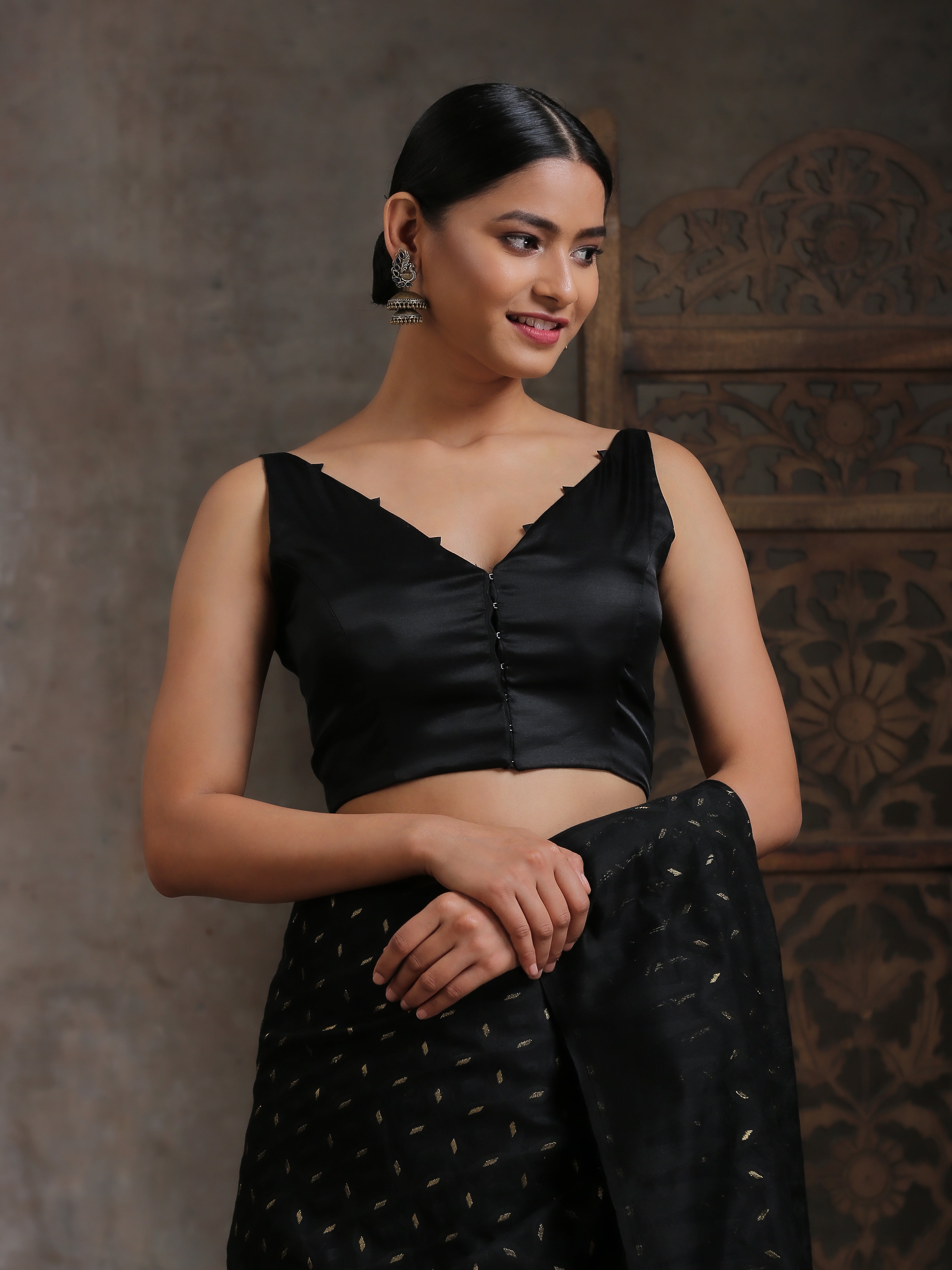Blouse - Black V Neck Triangles