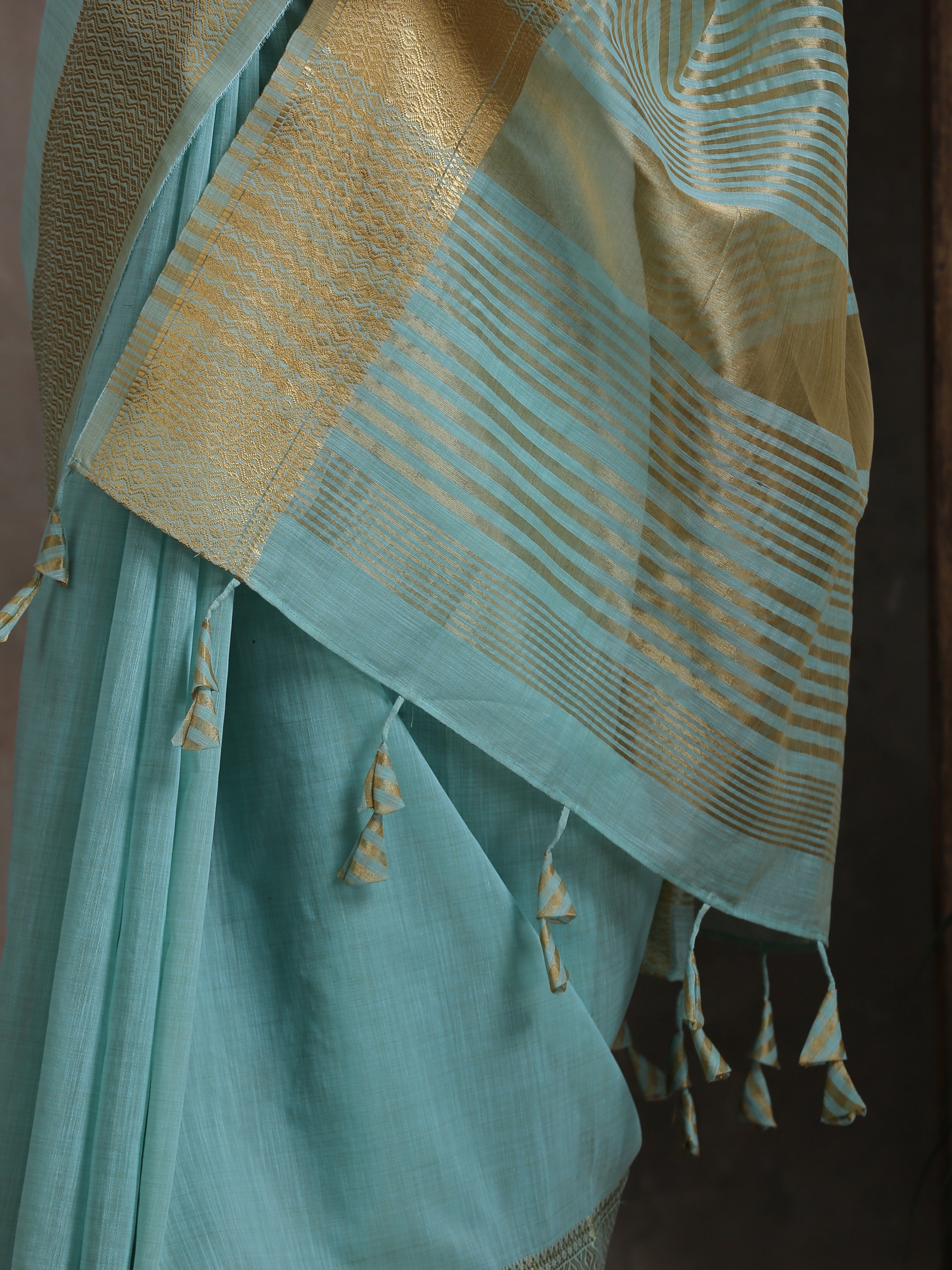 Icy Blue Gold Cotton Saree