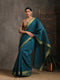 Dark Green Cotton Saree With Gold Border