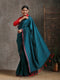 Emerald Cotton Saree With Red Fringe
