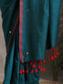 Emerald Cotton Saree With Red Fringe