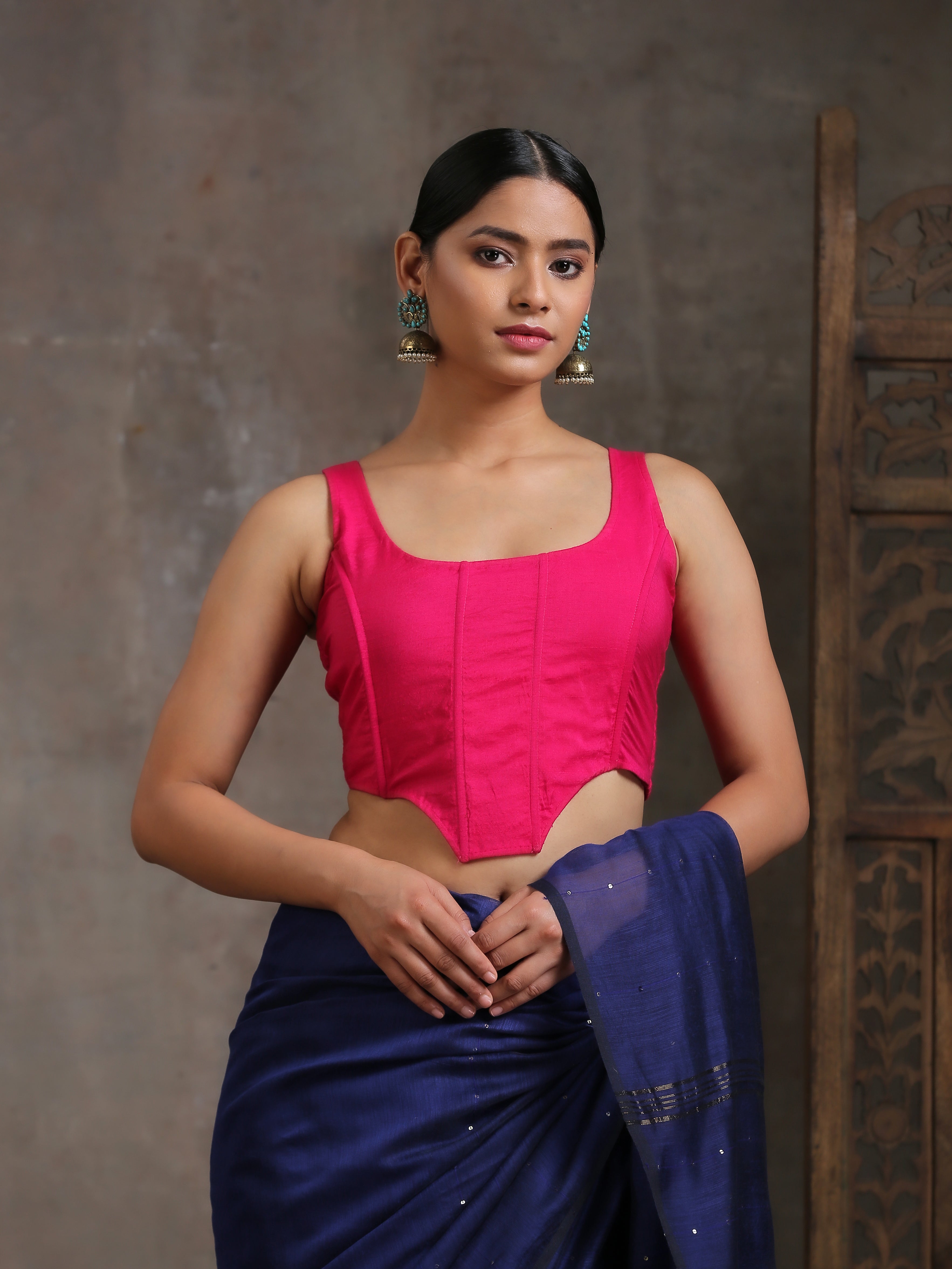 Blouse - Fuchsia Pink Stretchy Corset