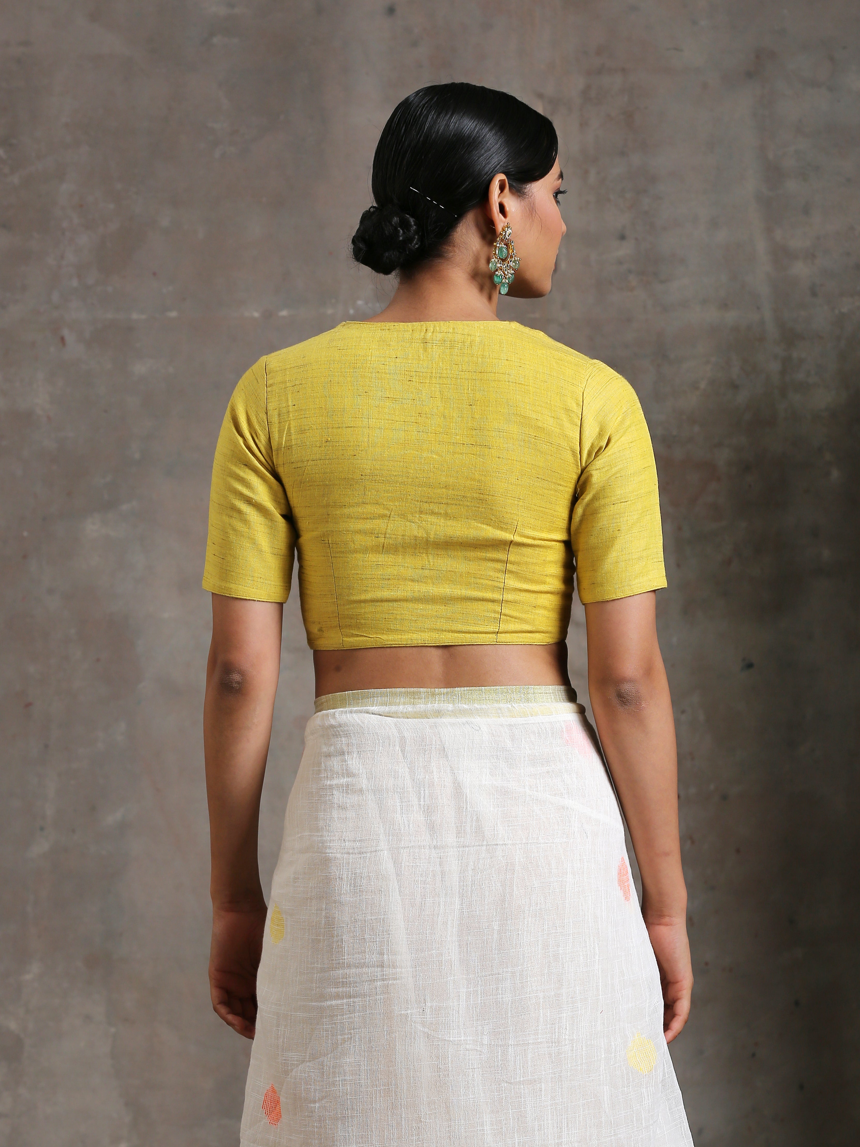 Blouse - Pintuck Yellow Cotton Slub Blouse
