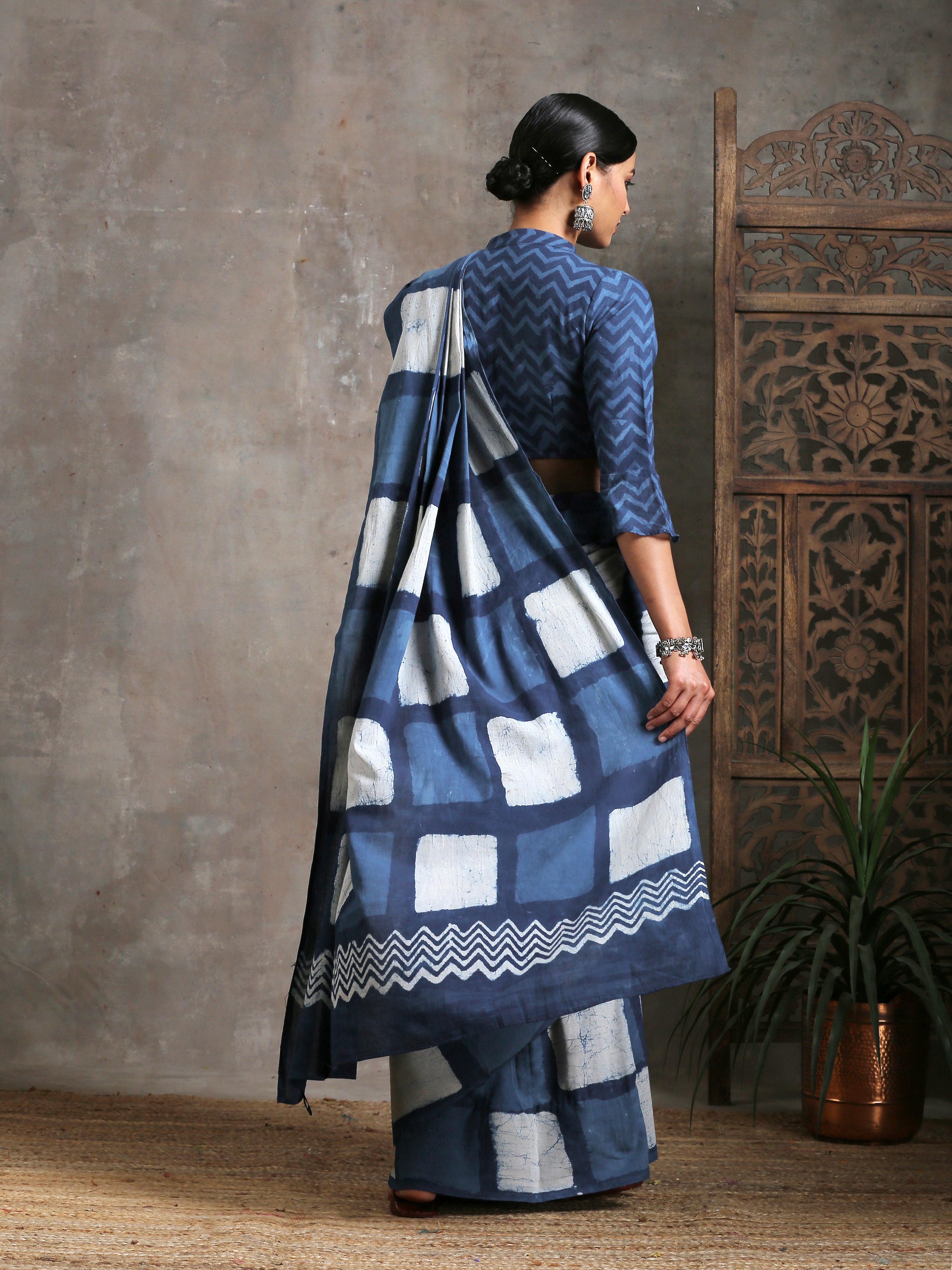 Indigo Box Hand Block Cotton Saree