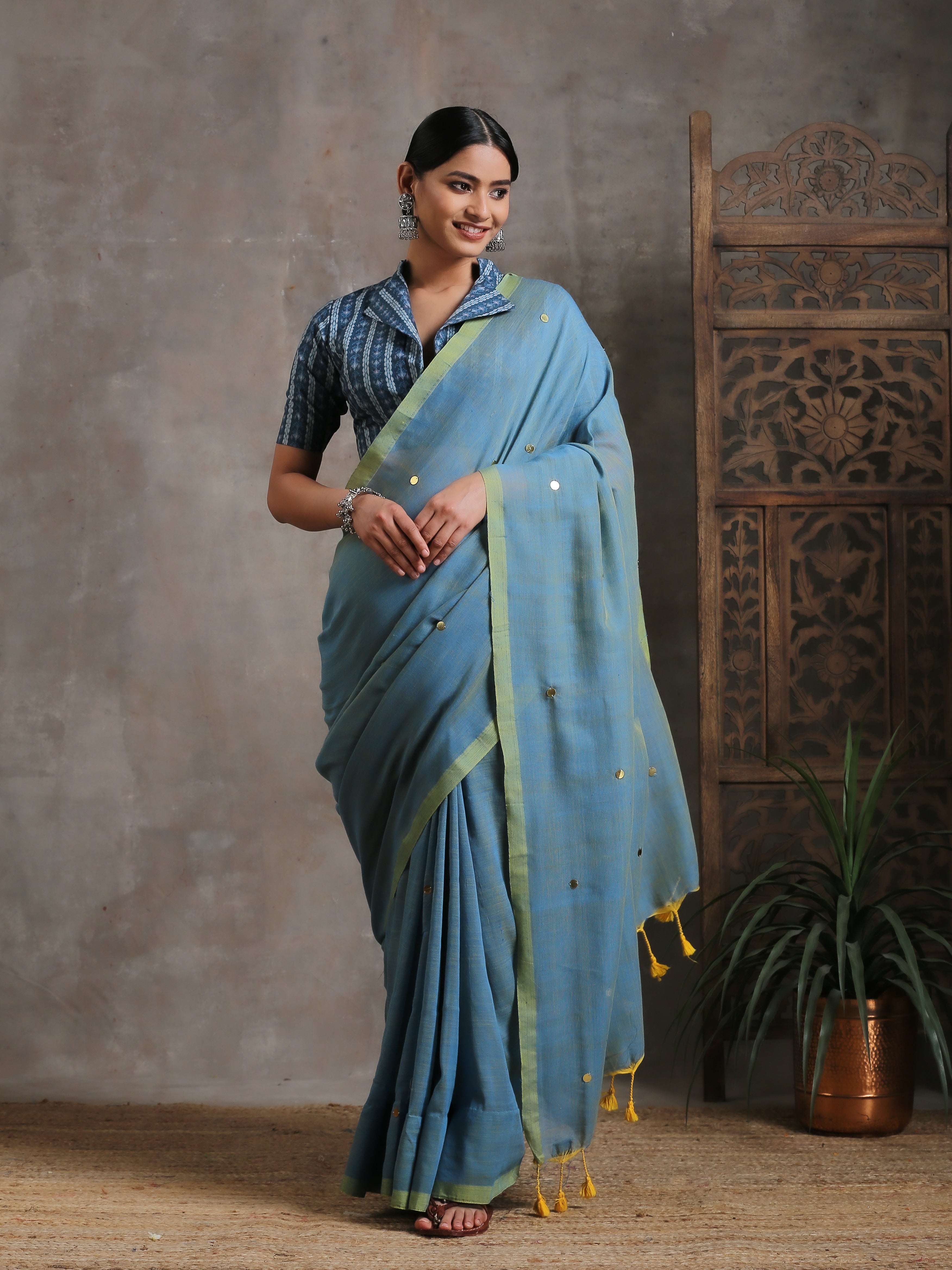 Sky With Stars Cotton Handloom Saree