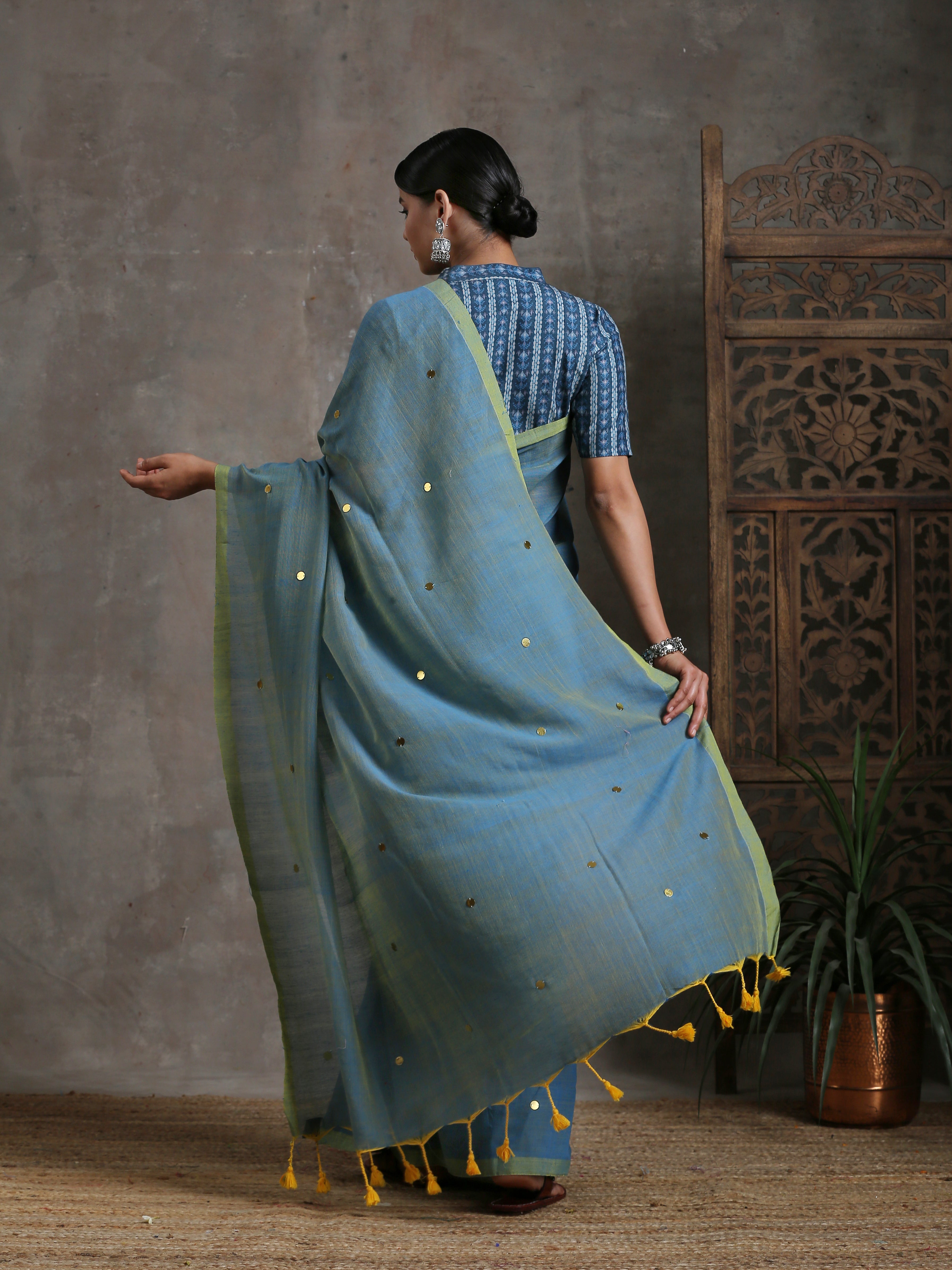 Sky With Stars Cotton Handloom Saree
