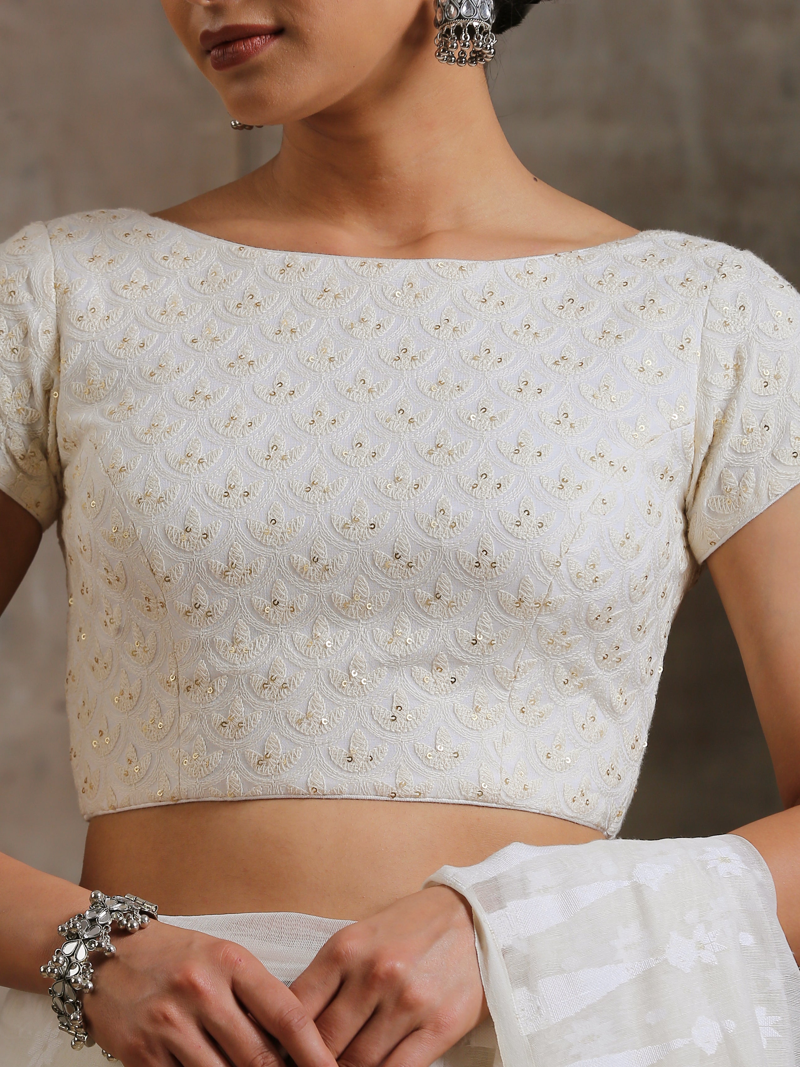 Blouse - White Jeweled Embroidered Blouse