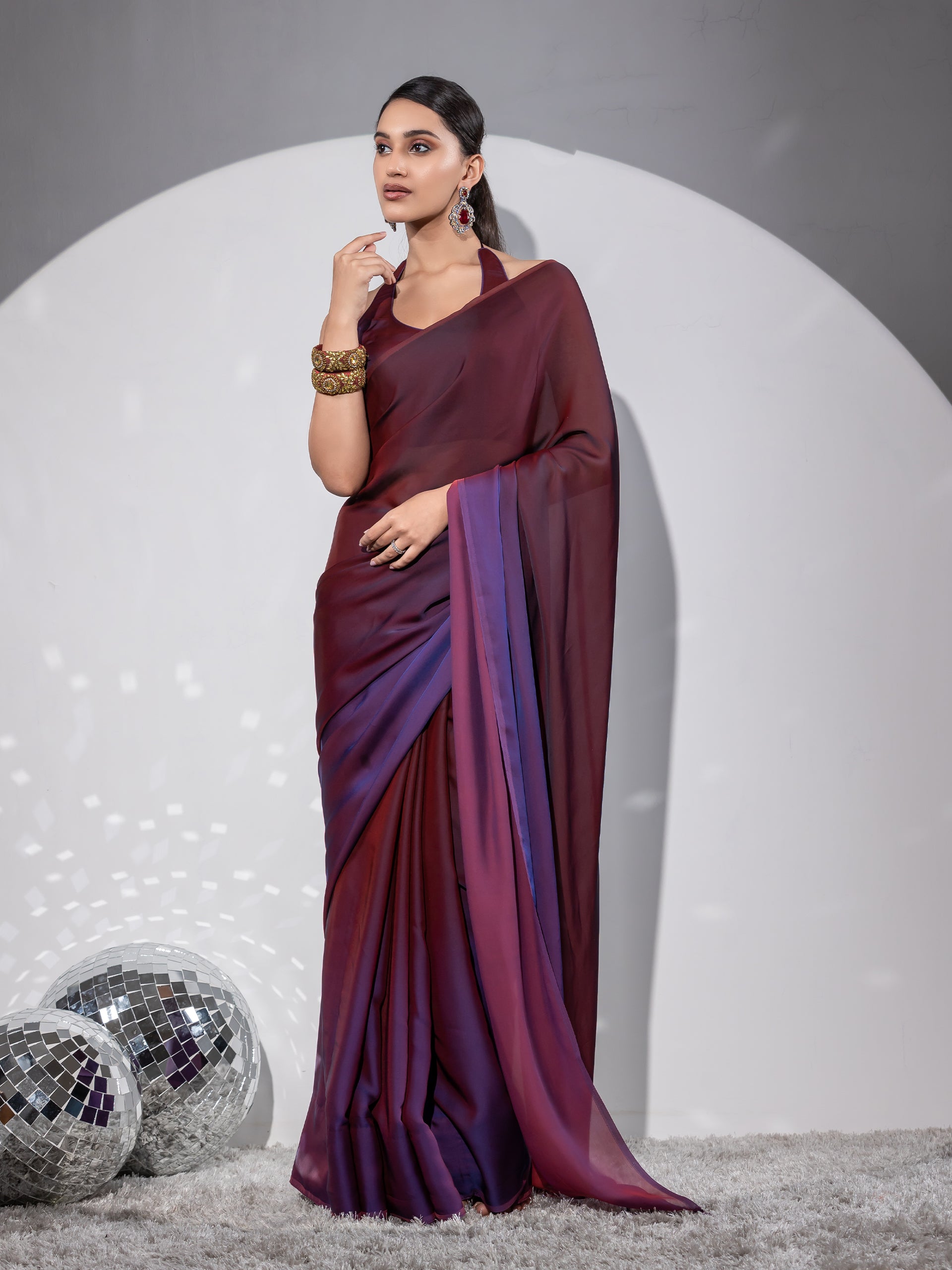 Exotic raisin ombre chiffon with beads and blouse fabric — view 3