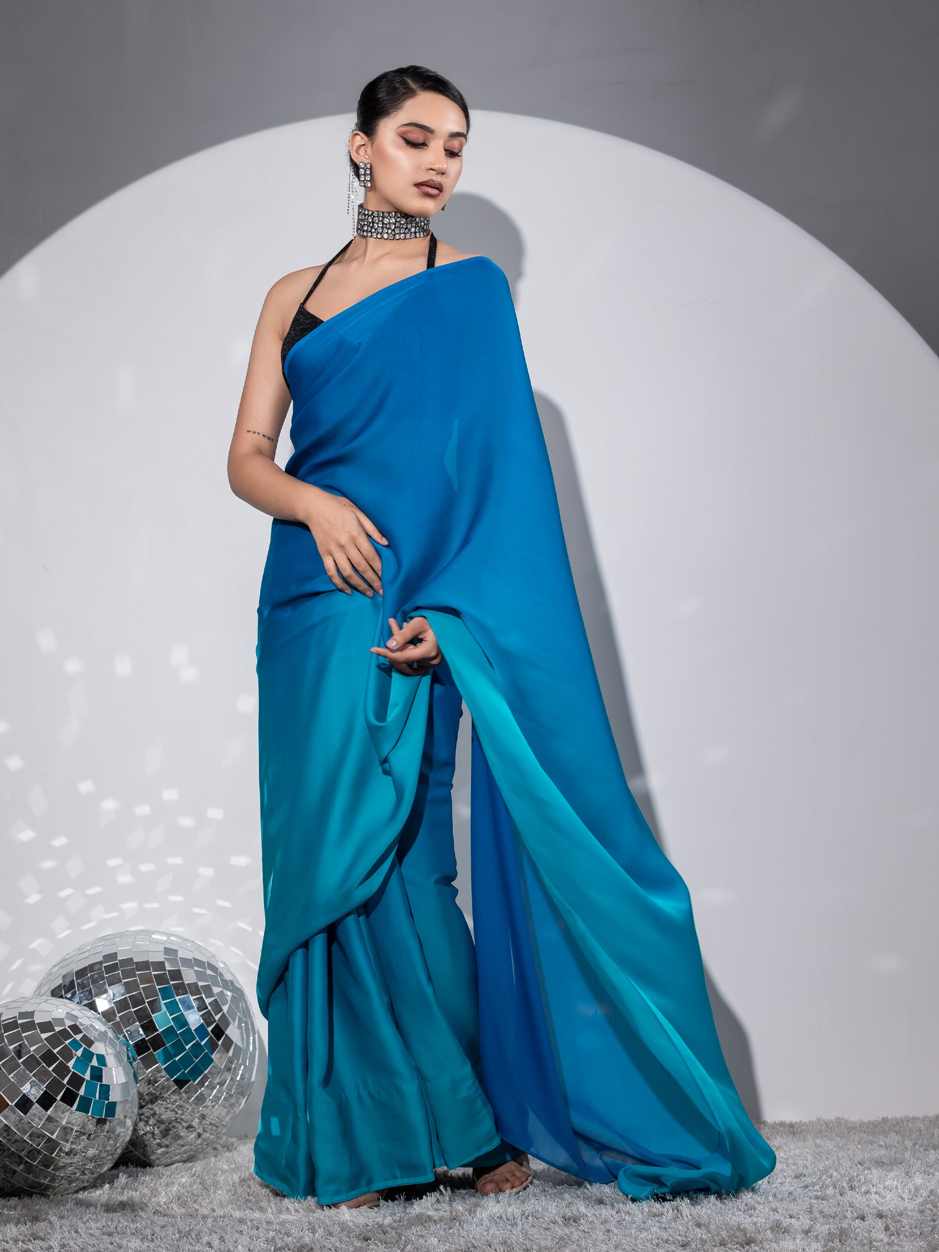 Cyan Persian blue silky chiffon with blouse fabric