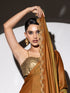 Caramel Mustard Paradise Satin Saree with Hand-made Gold Edge and Blouse Fabric
