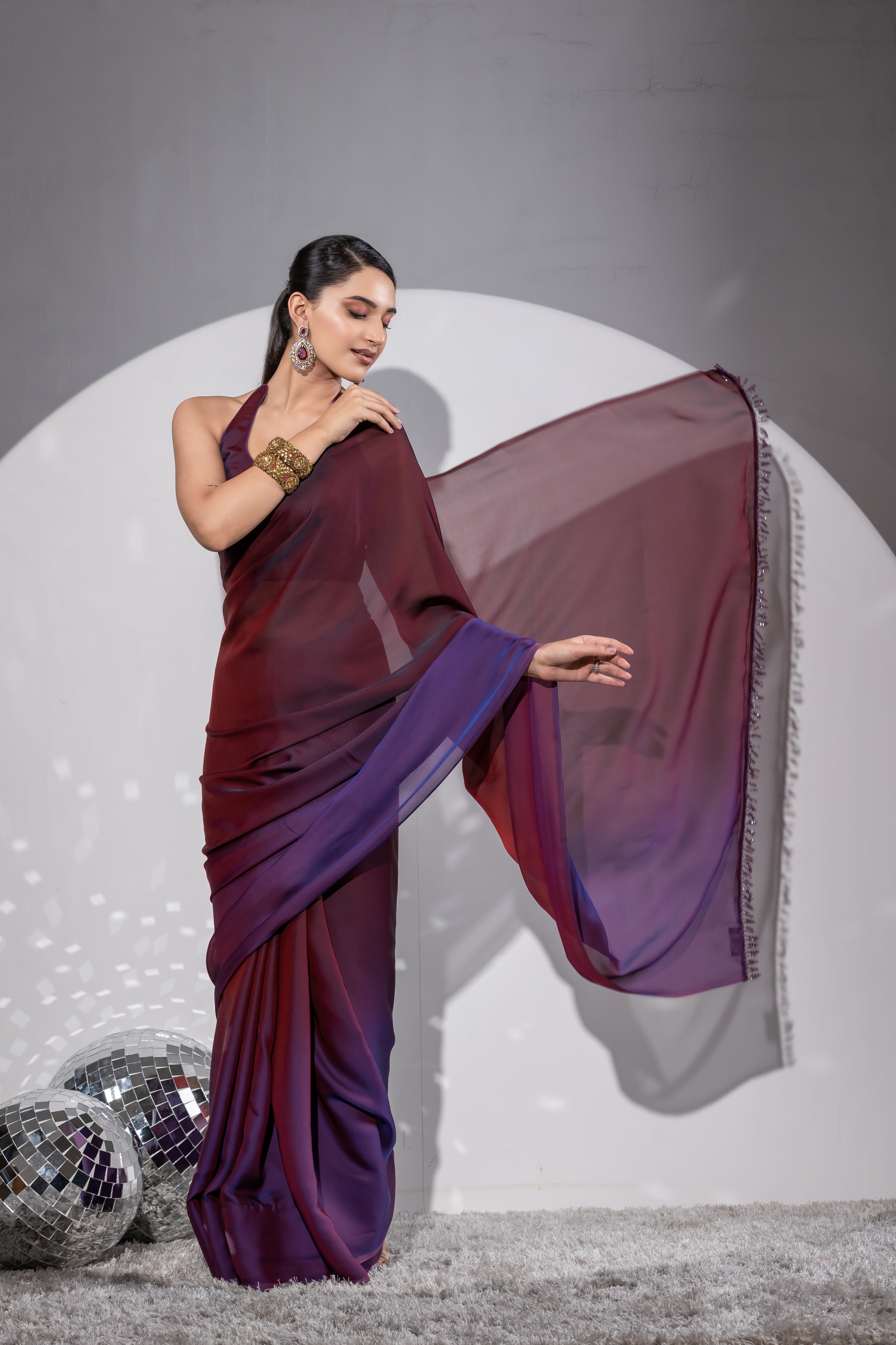 Exotic raisin ombre chiffon with beads and blouse fabric — view 5