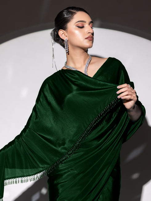 Healthify Green Crepe Saree with Lace and Blouse Fabric