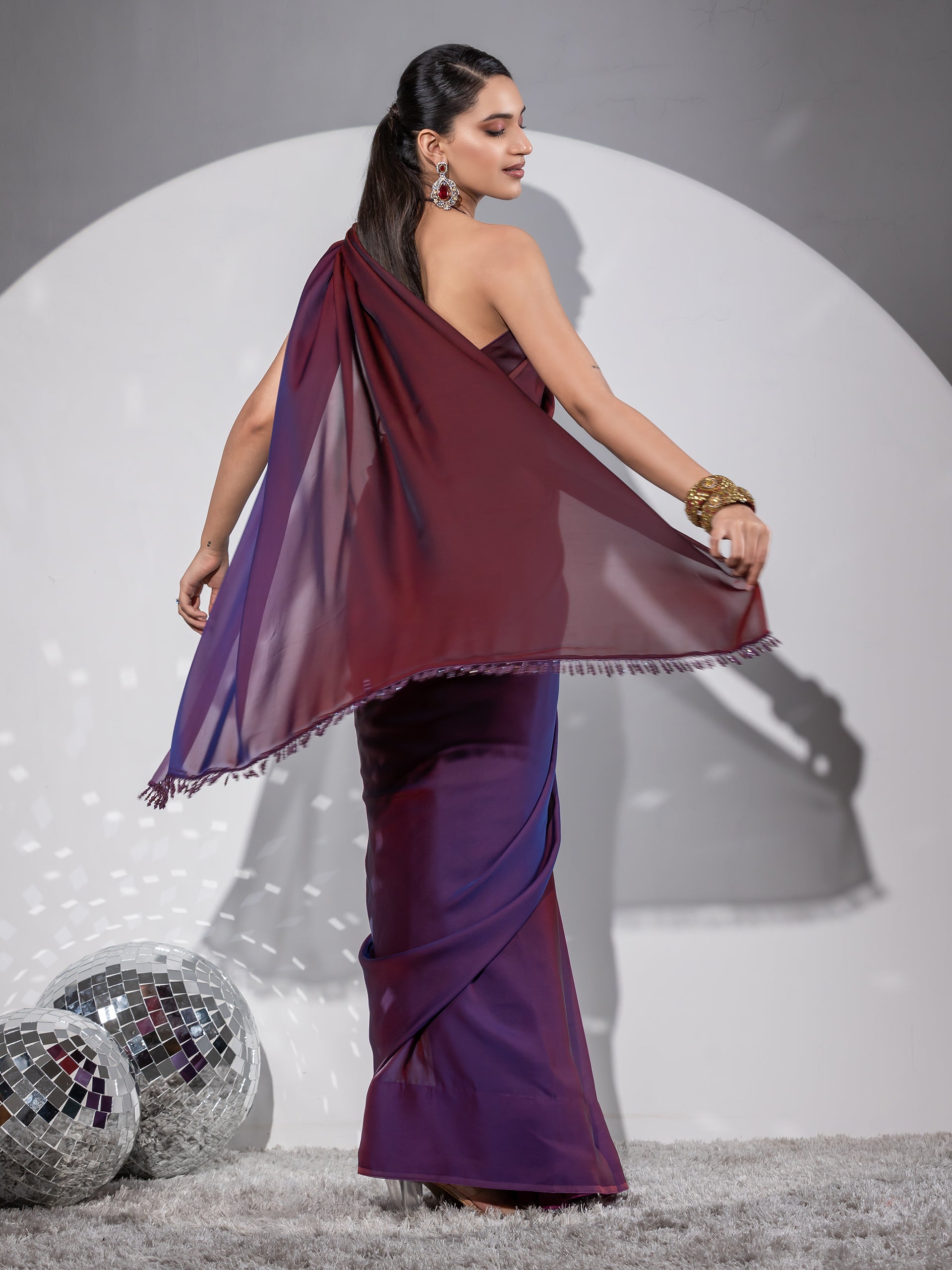 Exotic raisin ombre chiffon with beads and blouse fabric — view 6