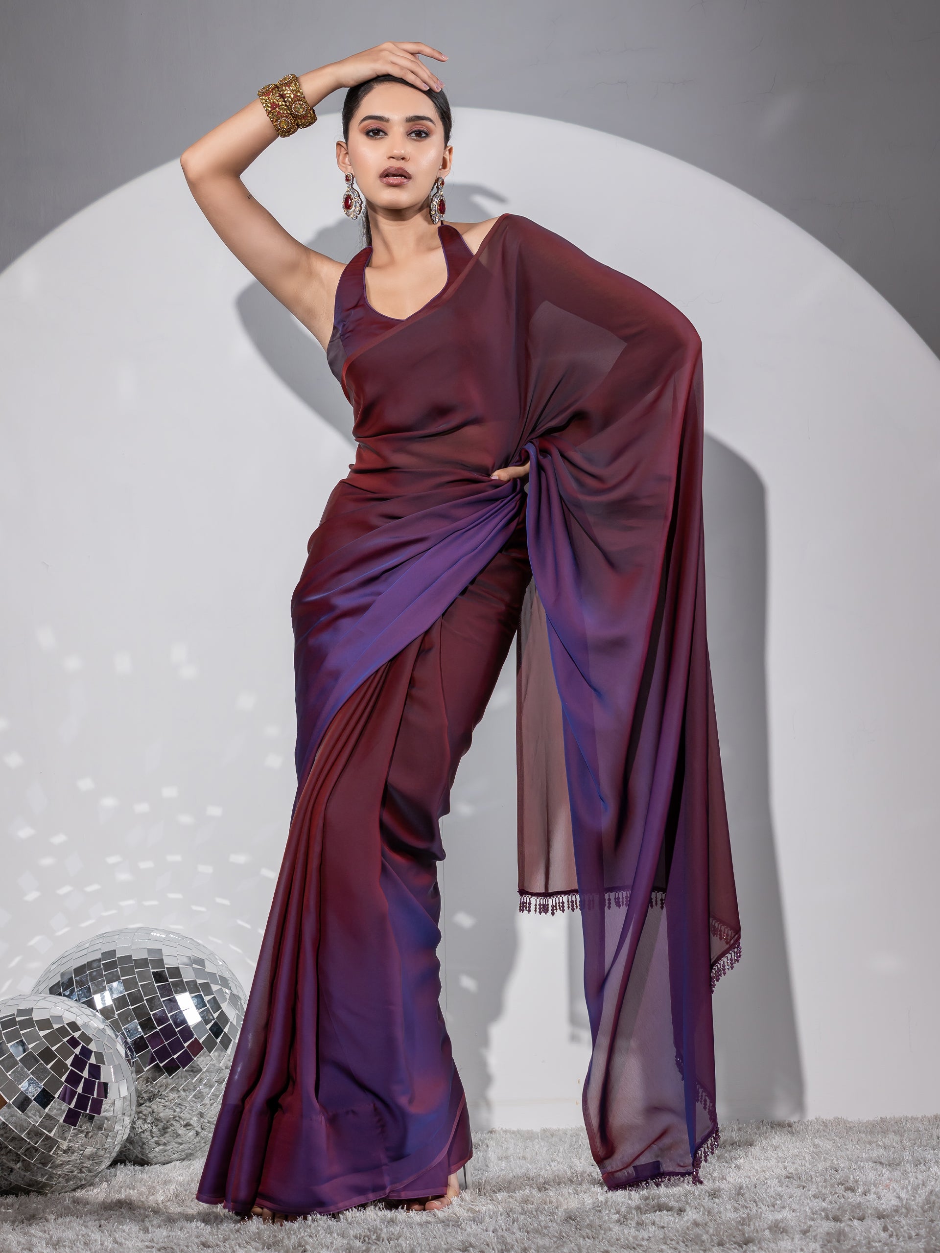 Exotic raisin ombre chiffon with beads and blouse fabric