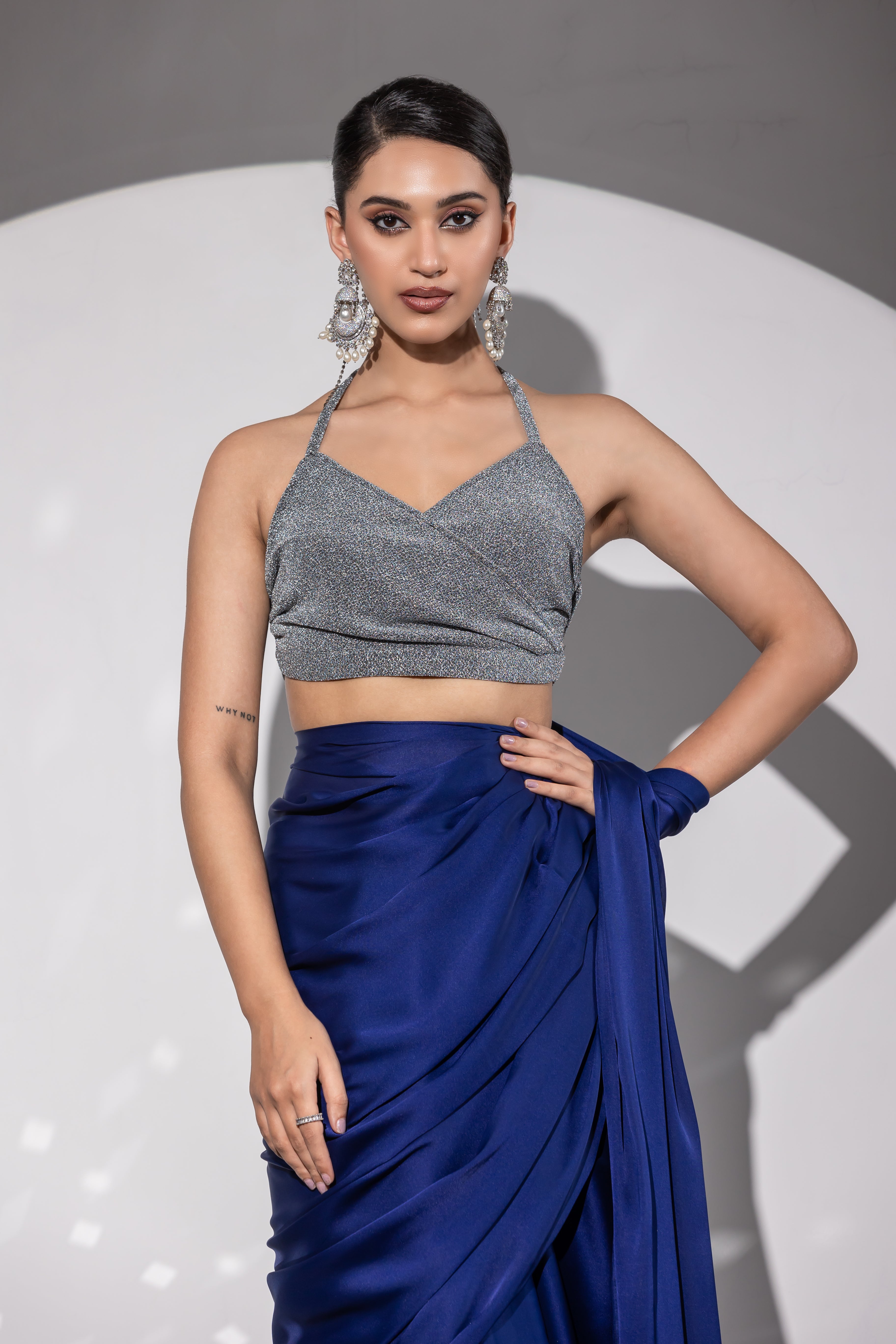 Stretchy Knit Silver Halter Blouse