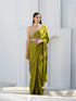 SET | Lime Satin Saree with Gold Flat Pendants + Multicolor Blouse + Multicolor Belt