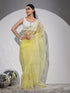 Summer-  Lemon Yellow Organza Embroidered Saree