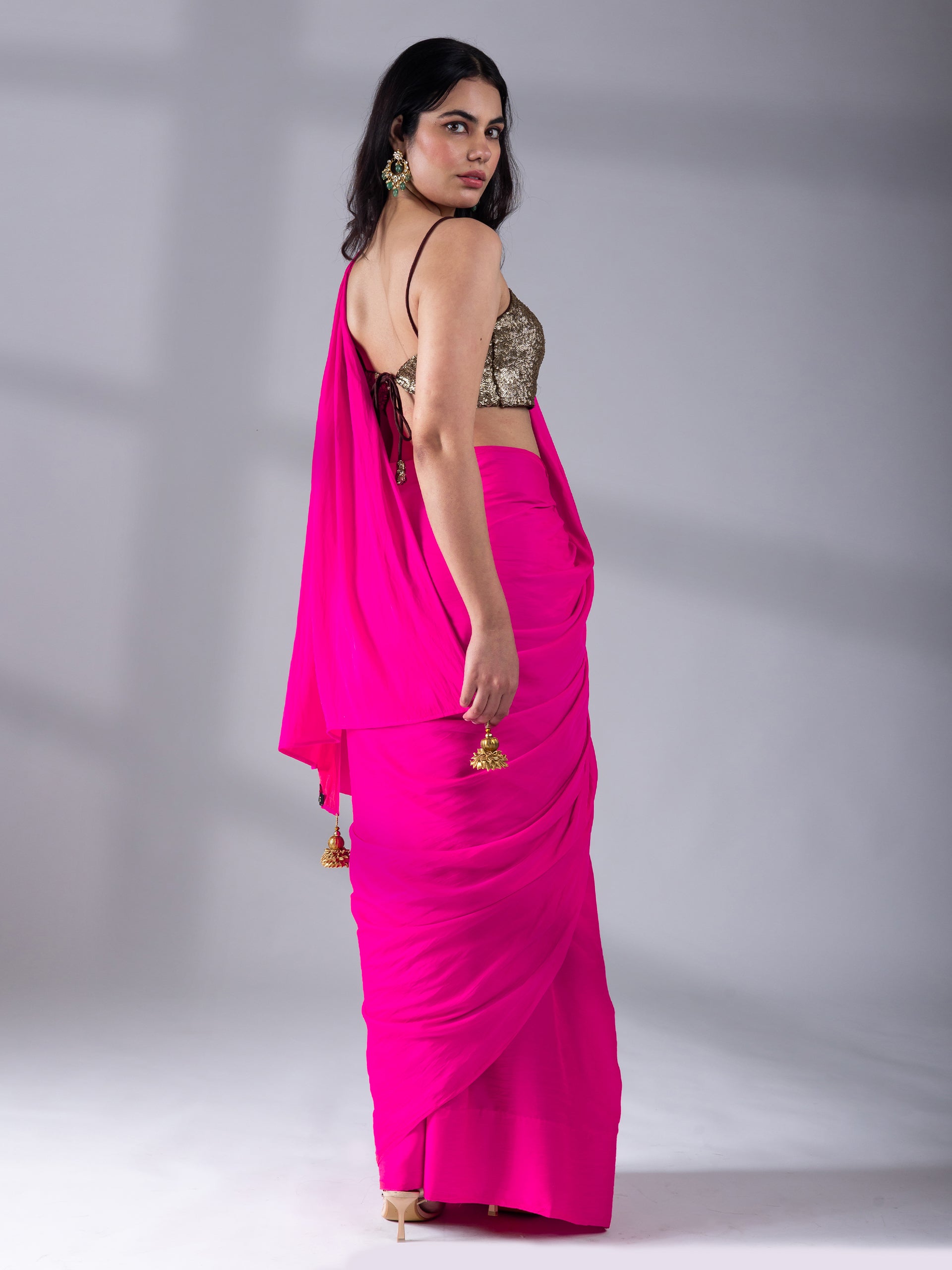 Fuchsia Flush Paradise Satin Saree