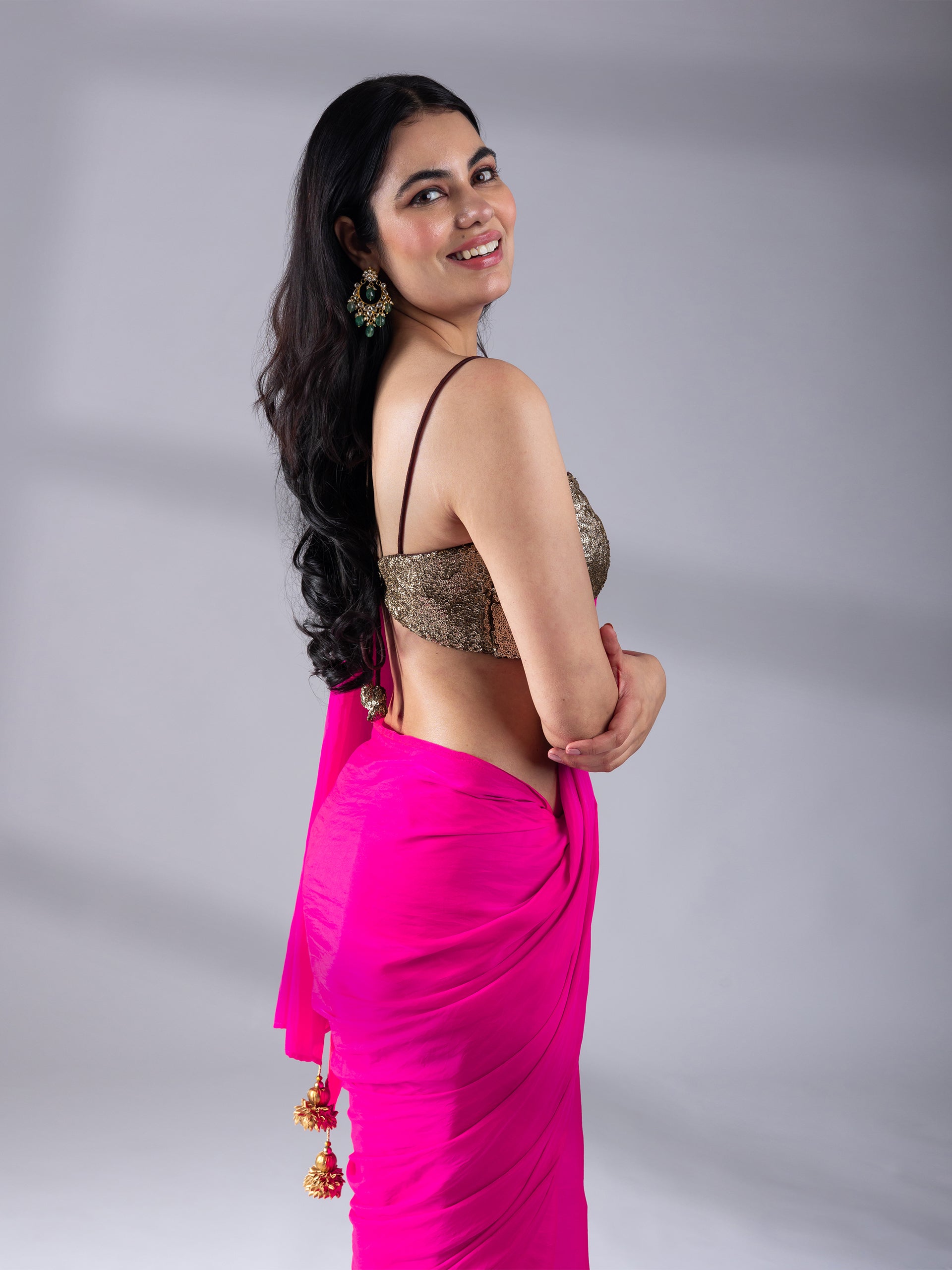 Fuchsia Flush Paradise Satin Saree