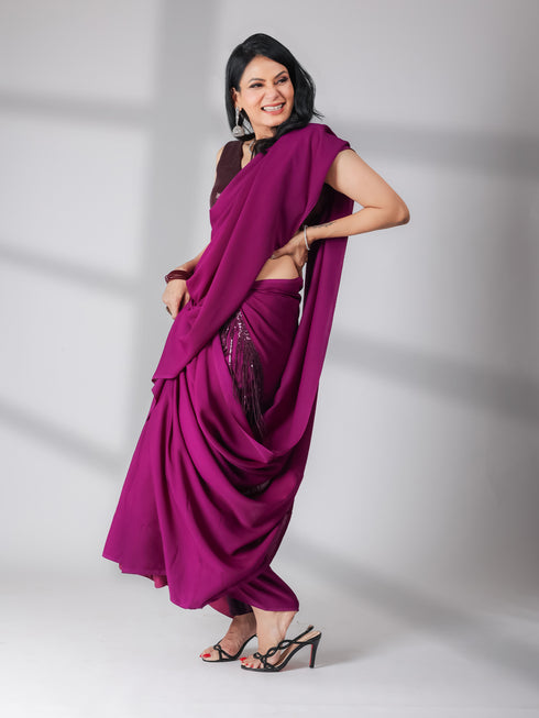 The Cocktail Plum Saree With Blouse Fabric