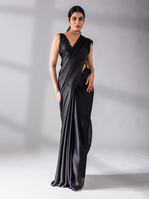 Black Chiffon Saree with Embroidered Blouse Fabric