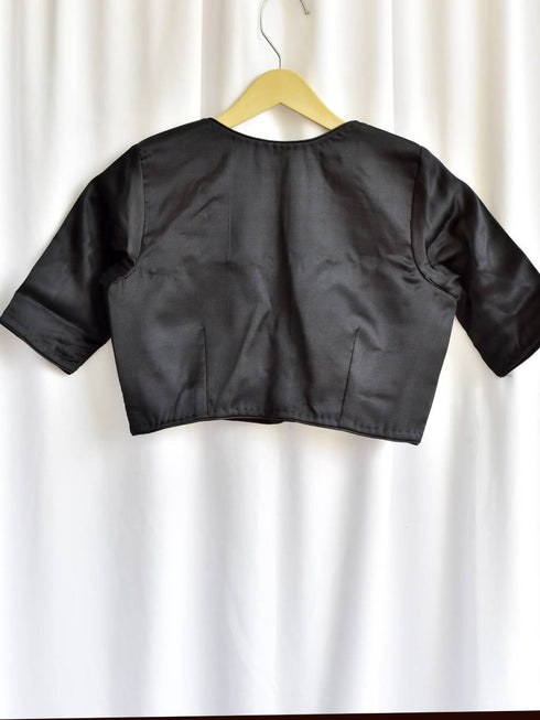 Blouse - Black Satin Short Sleeve blouse