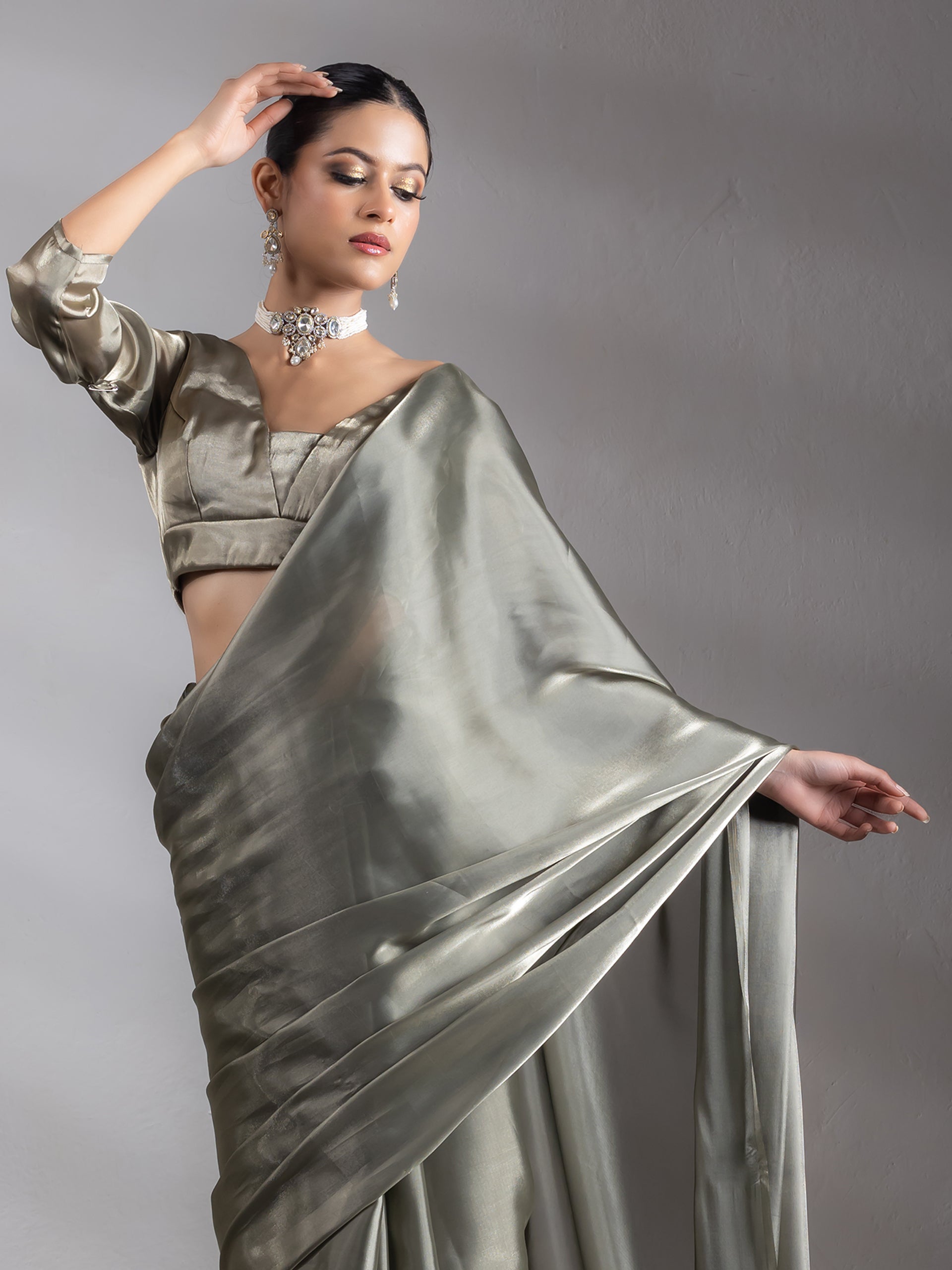 SET | Liquid Gold Saree with Lace + Liquid Blouse