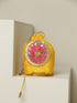 Potli - Yellow Kota Golden Checks Potli with Pink Round Patch