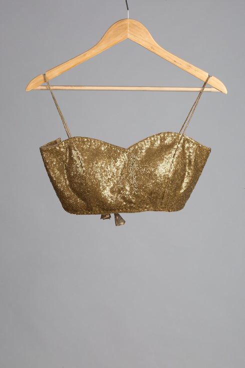 SET | Henna Shimmer & Shine Chiffon Saree with Gold Sequin Bustier - 2 Piece