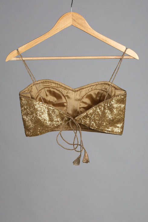 SET | Henna Shimmer & Shine Chiffon Saree with Gold Sequin Bustier - 2 Piece