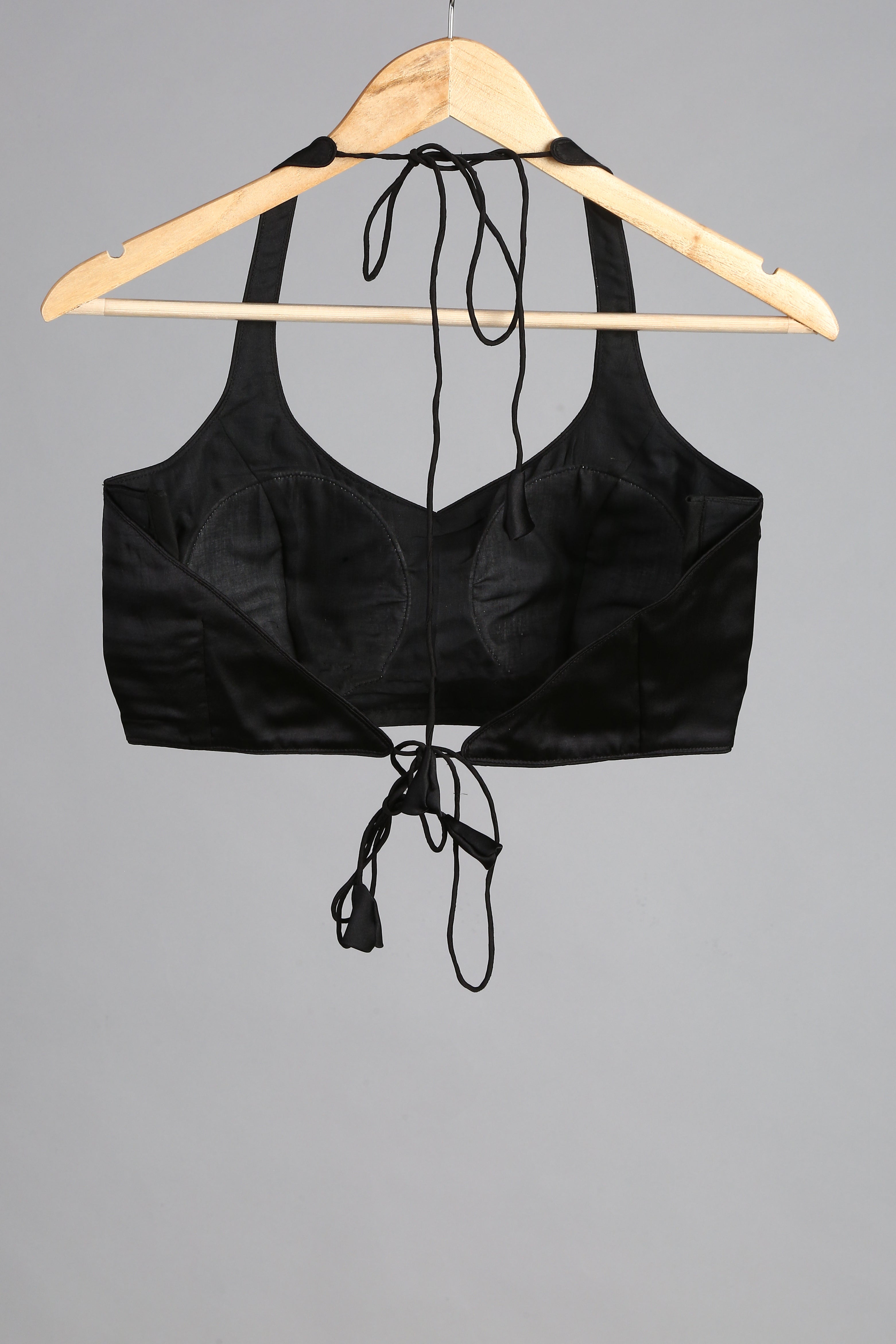 Blouse - Black Satin Halter Blouse