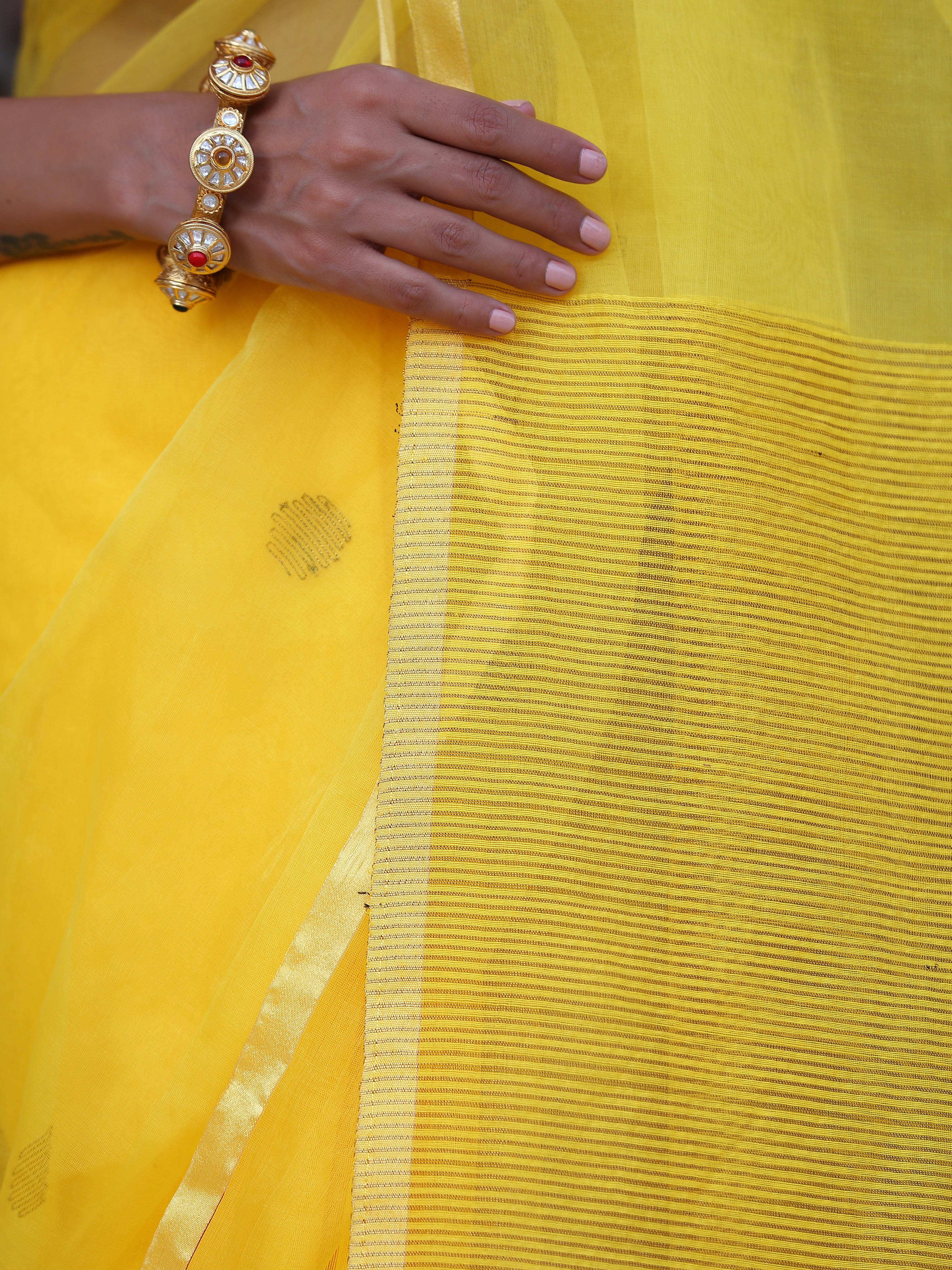 Haldi Chanderi Saree with blouse fabric