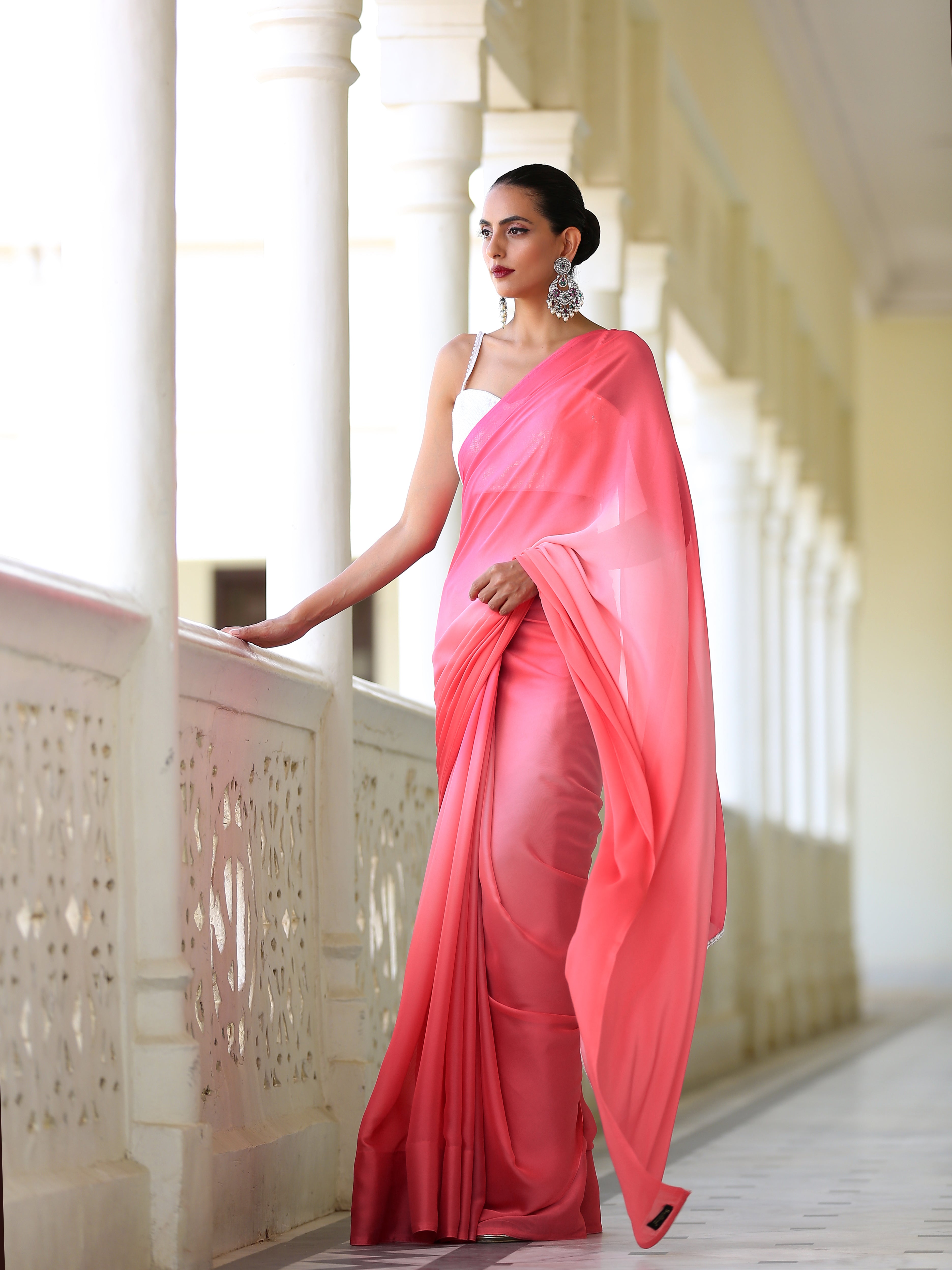 Pink Sunset Chiffon Ombre' Saree
