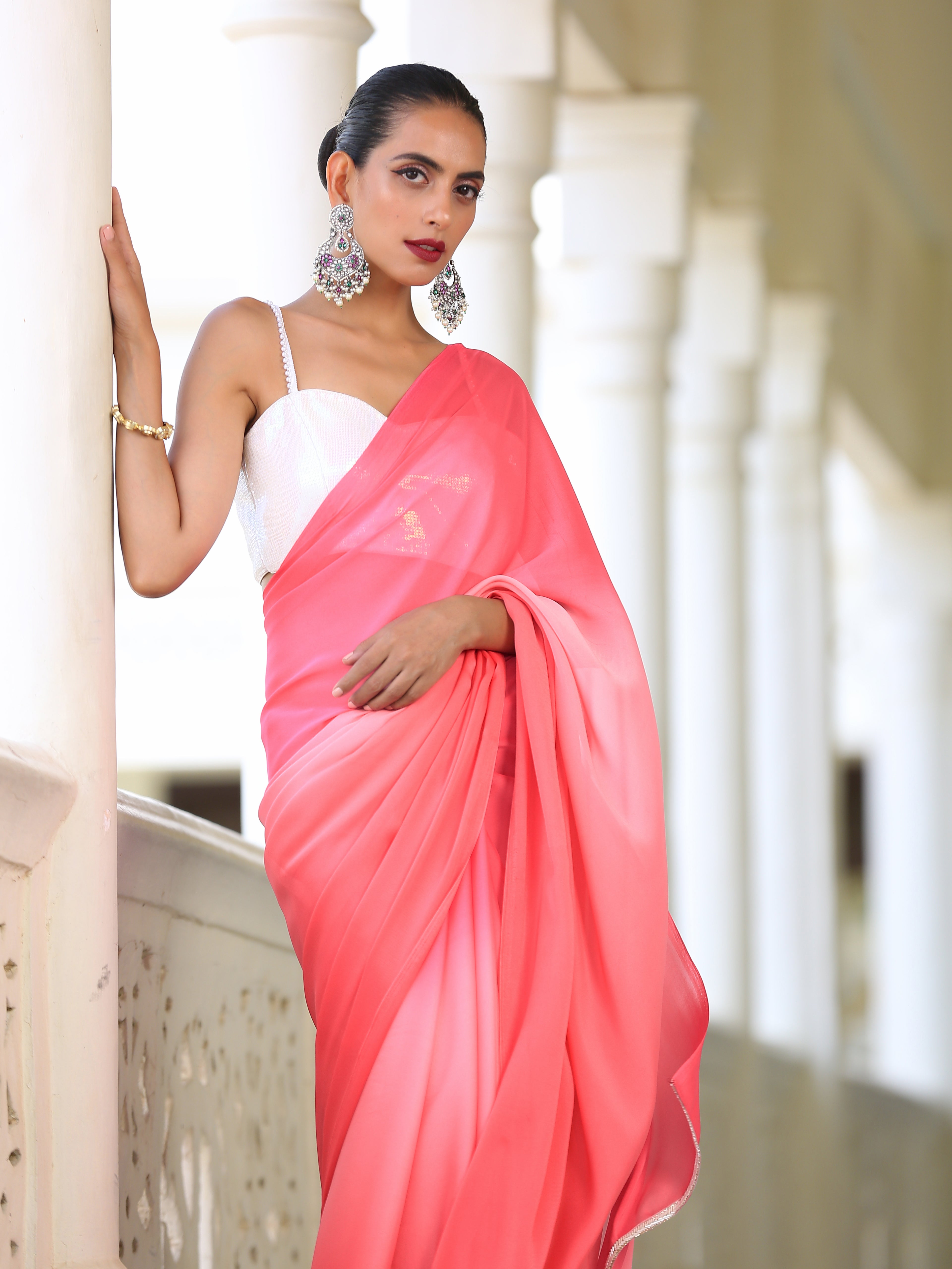 Pink Sunset Chiffon Ombre' Saree
